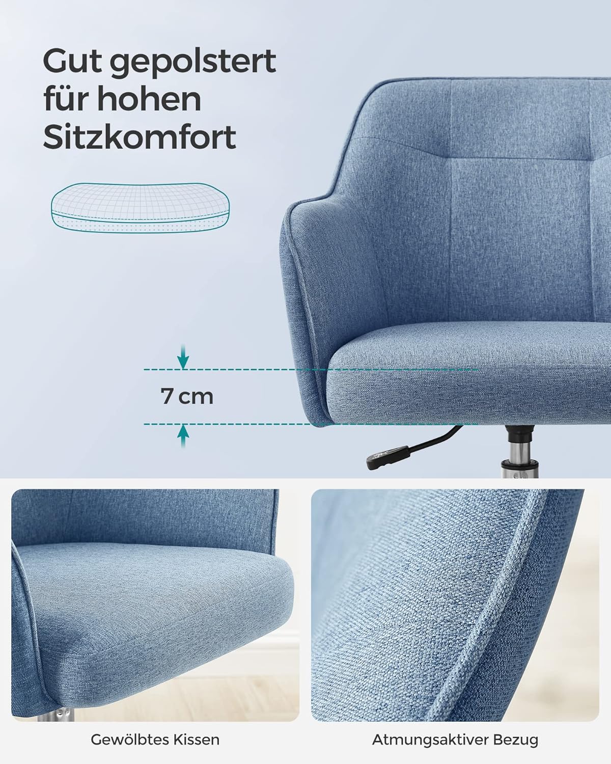 Ergonomischer Drehstuhl für Homeoffice, Baumwollmischung Blau