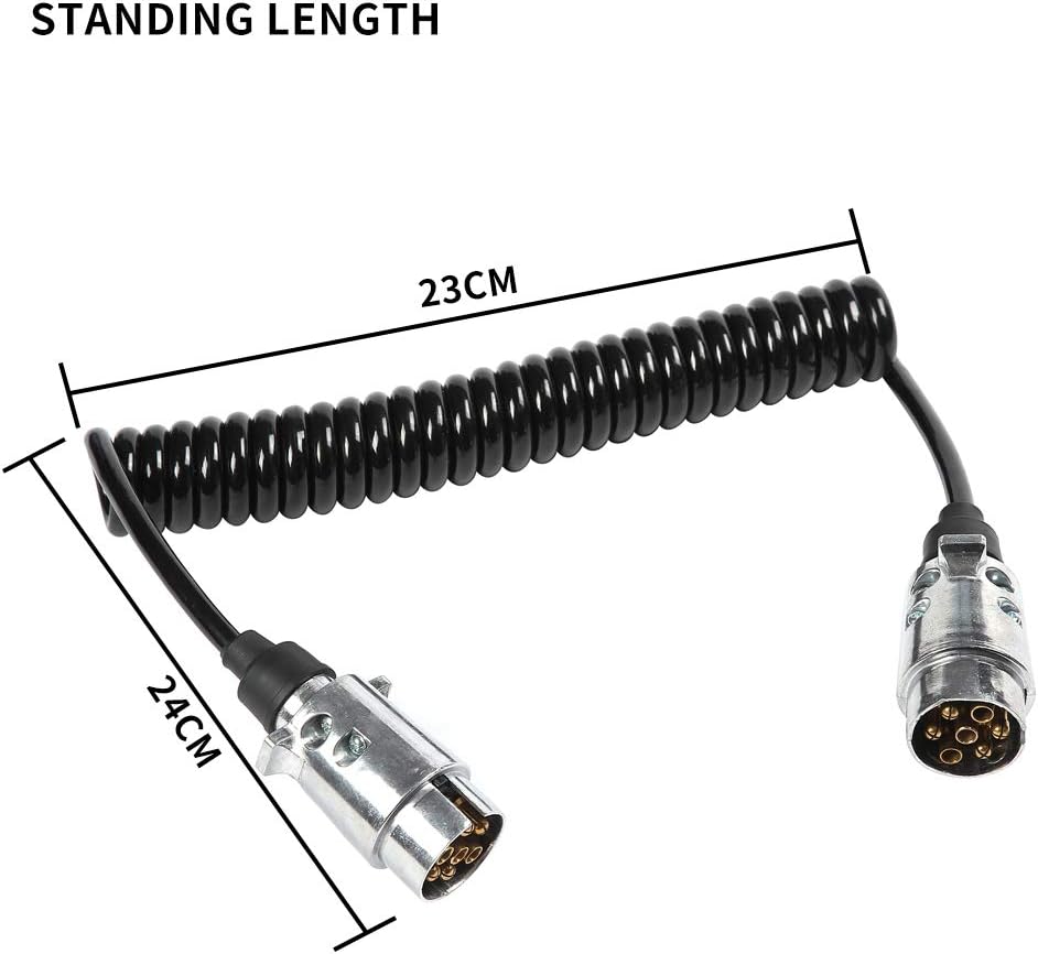 Anhänger Verlängerungskabel 7-polig, 2m Spiraladapter, 2 Meter Metall Stecker Kabel 7 Polig