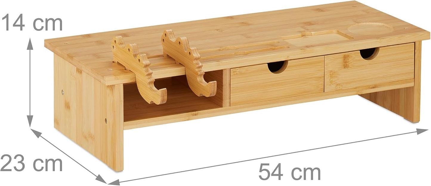 Monitorständer mit Schubladen und Handyhalter
