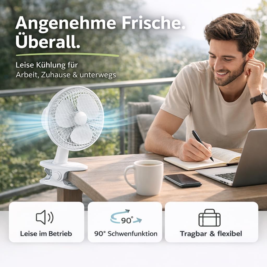 2-in-1 Tischventilator mit Ständer & Clip, Ventilator mit Clip Ø 20 cm