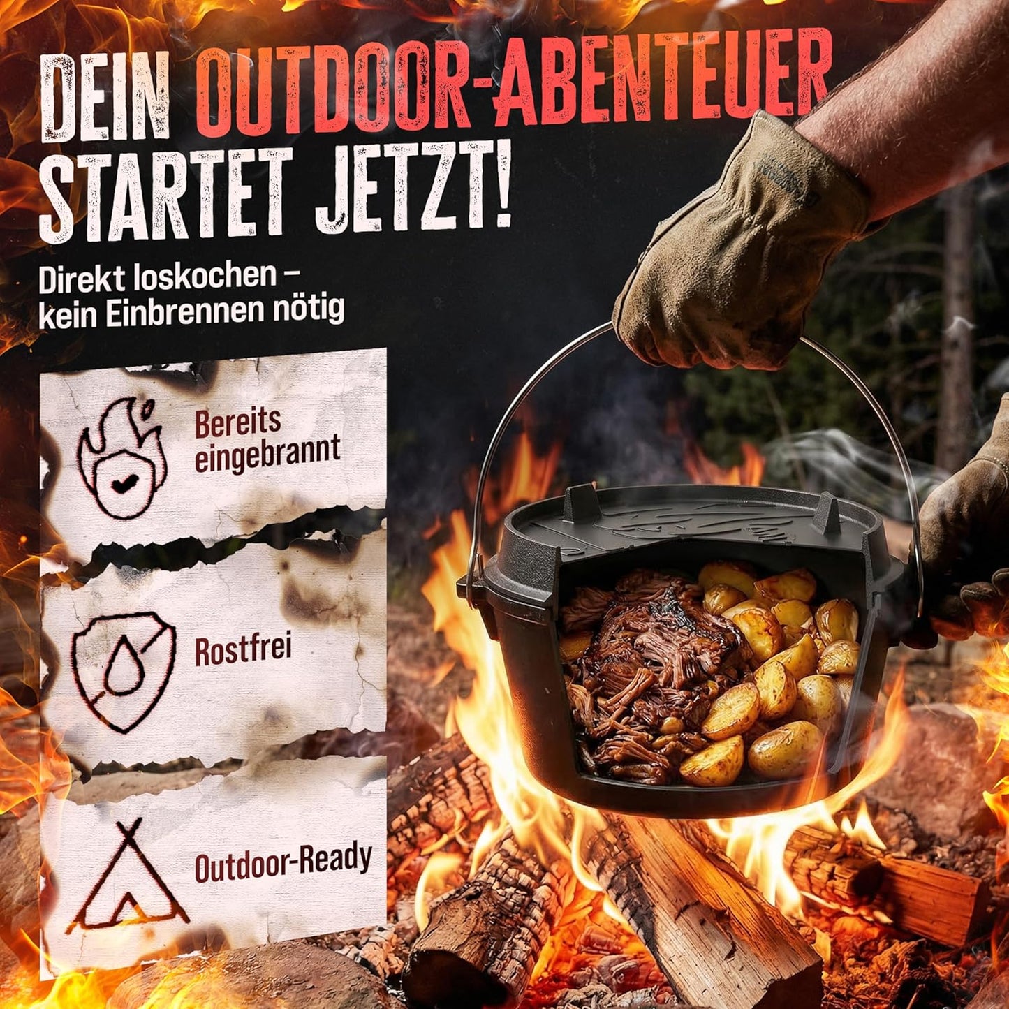 Dutch Oven mit Zubehör, Topf Ohne Füsse 9 Liter