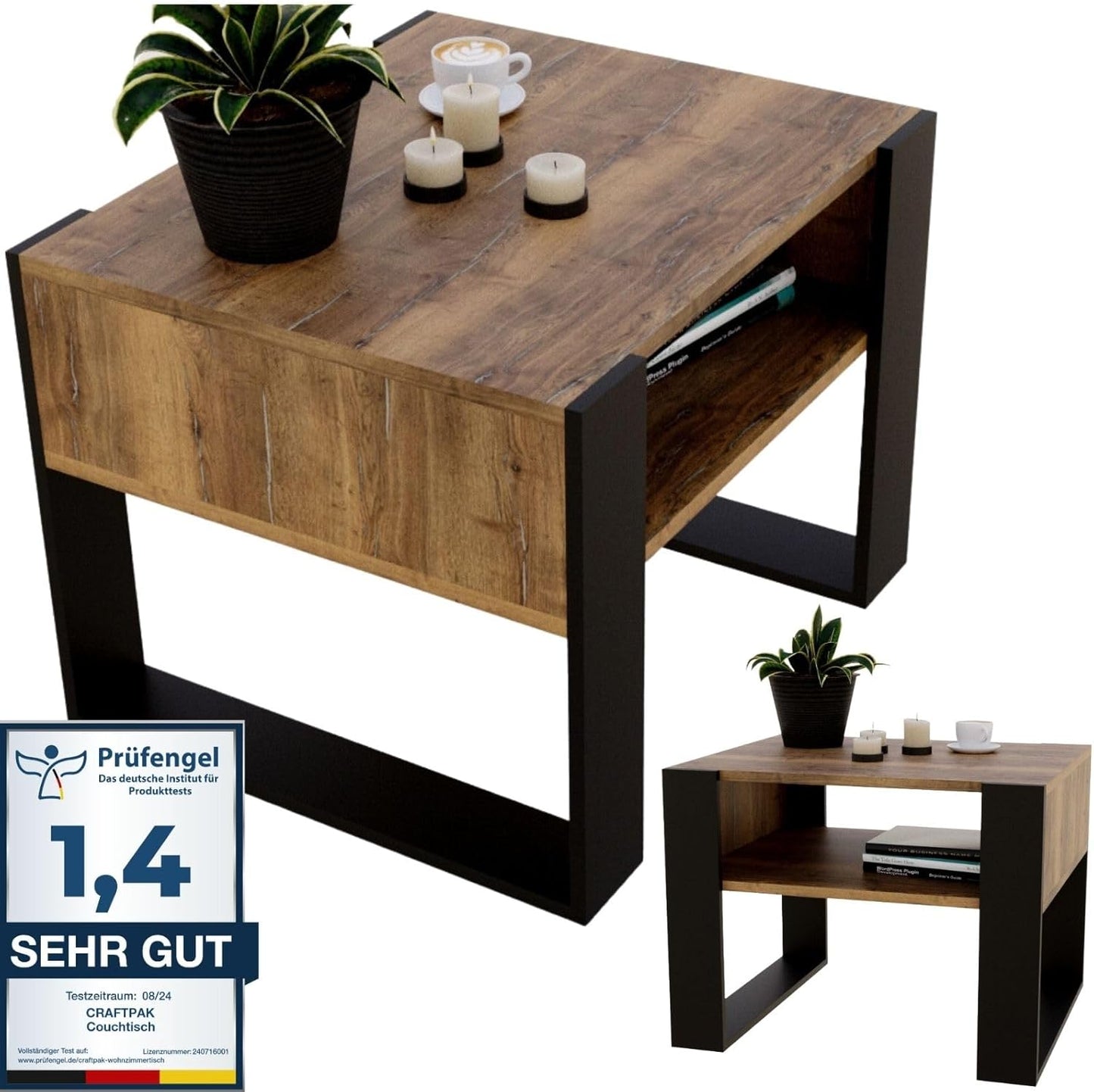 Wohnzimmer-Couchtisch mit Ablagefläche, 53,6T x 65B x 45H cm Retro-schwarz