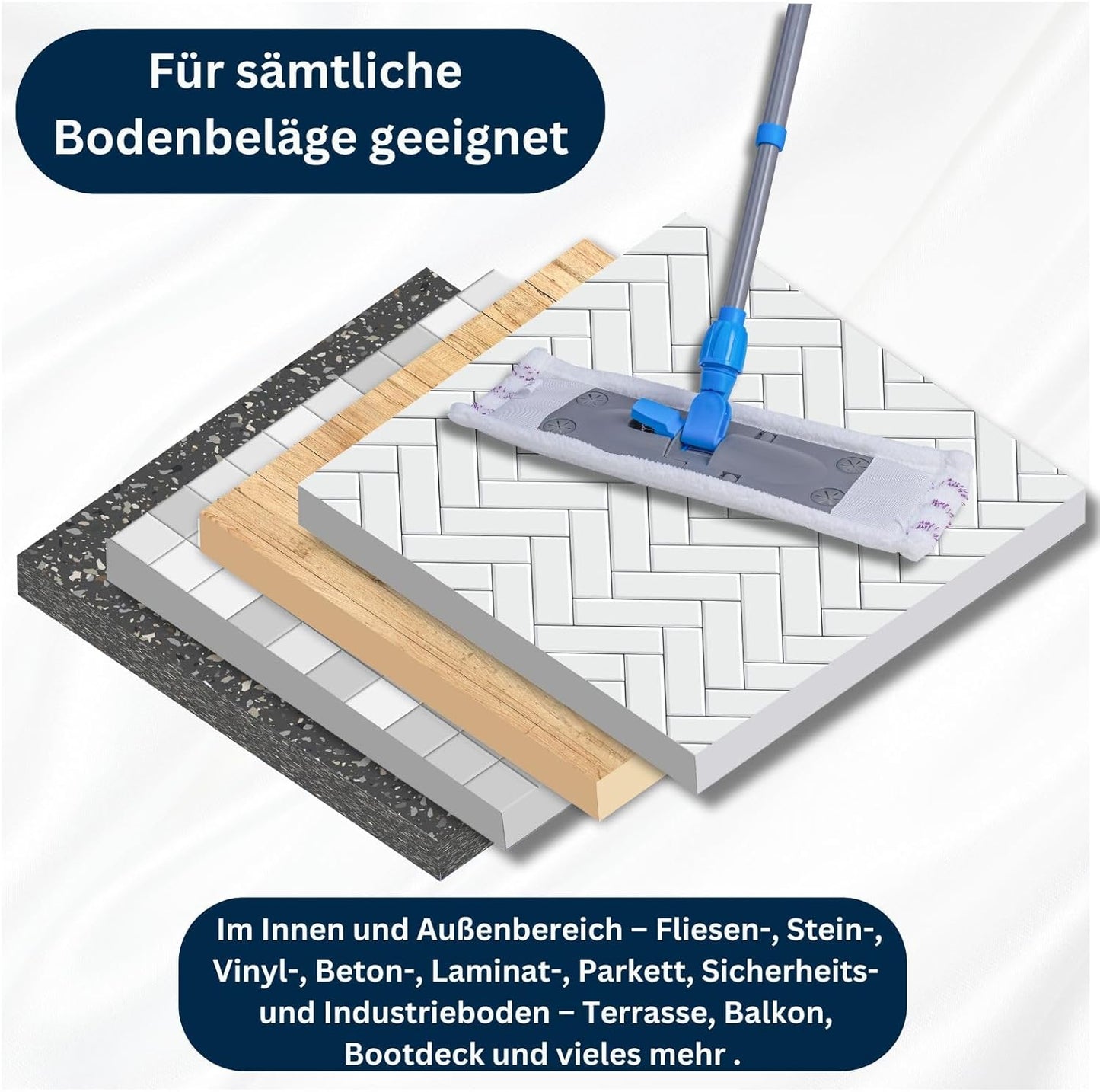 Wischmopp mit Mikrofaserbezügen und Teleskopstiel, Bodenwischer mit 2 Bezügen und Teleskopstiel