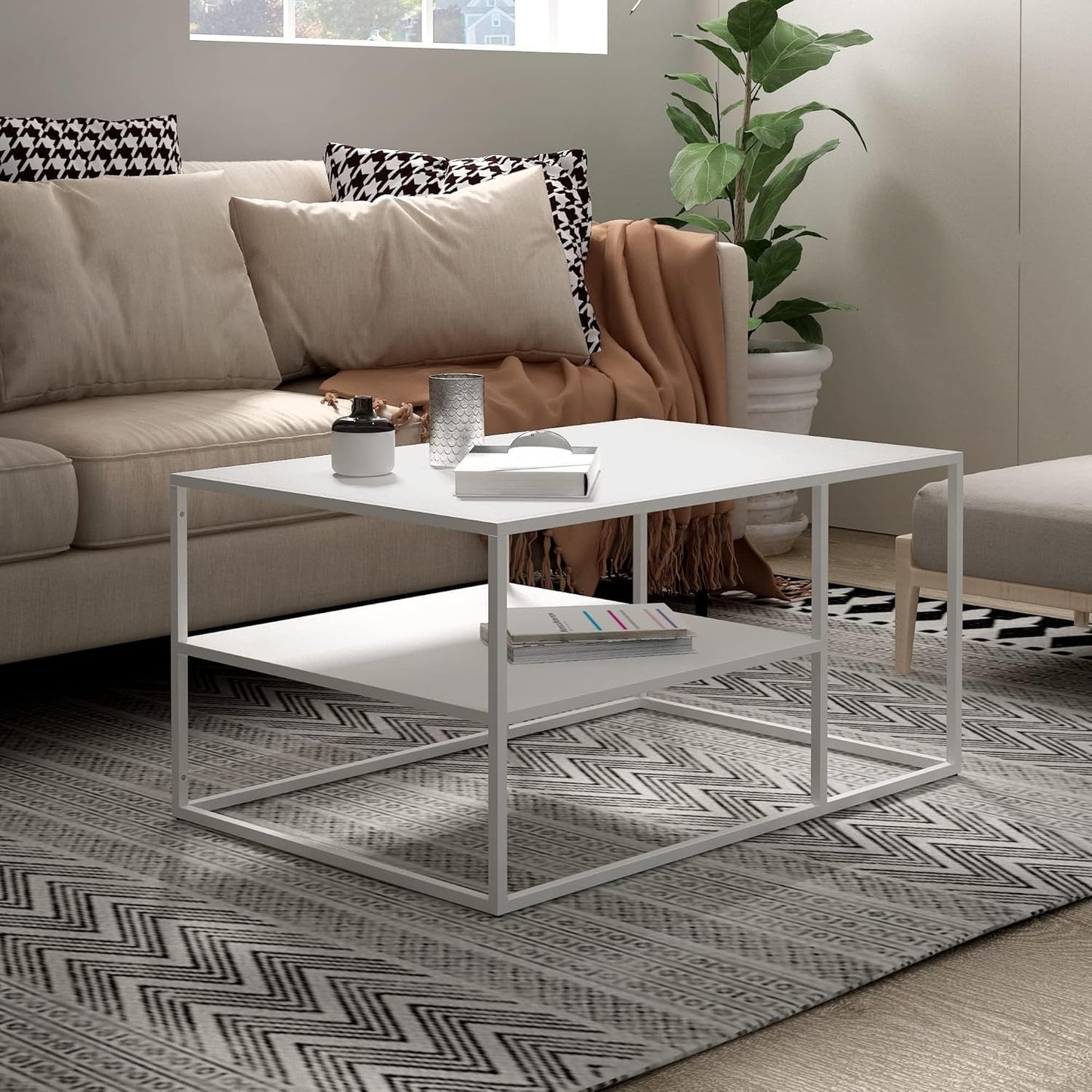 Rechteckiger Couchtisch mit Stauraum, Weiß 90 x 60 x 45 cm
