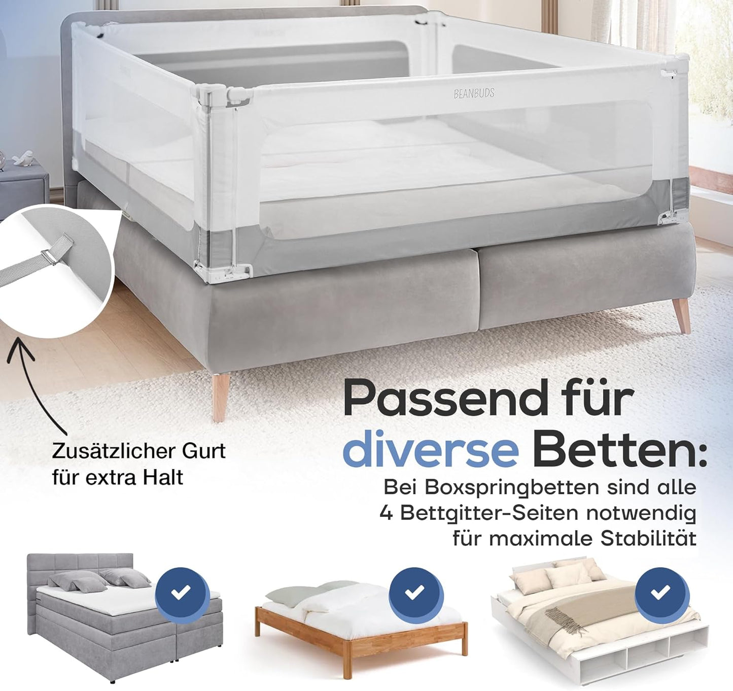 Höhenverstellbares Bettgitter, 180cm Grau