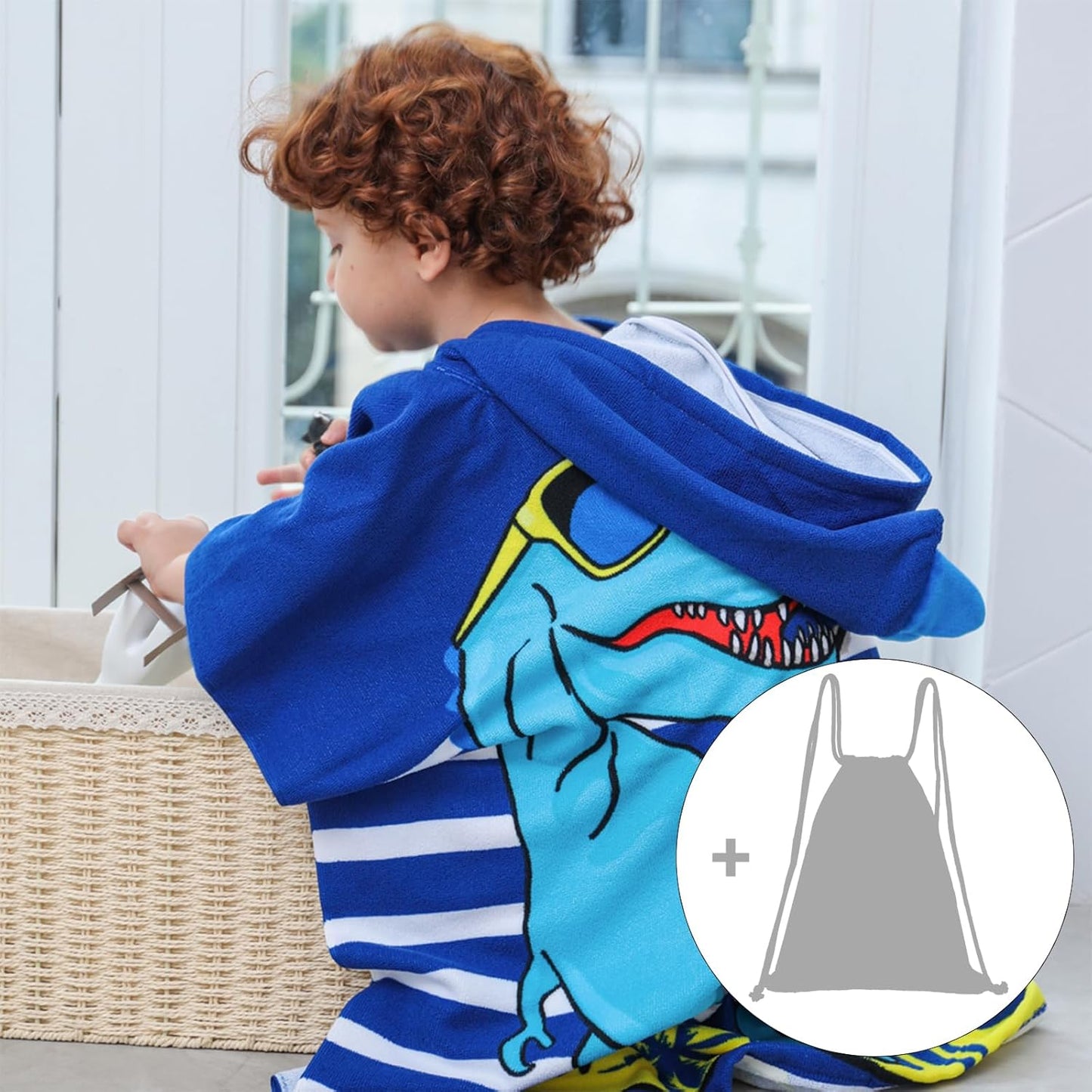 Badetuch-Poncho für Kinder mit Dinosaurier-Motiv, 1-dinosaurier Einheitsgröße