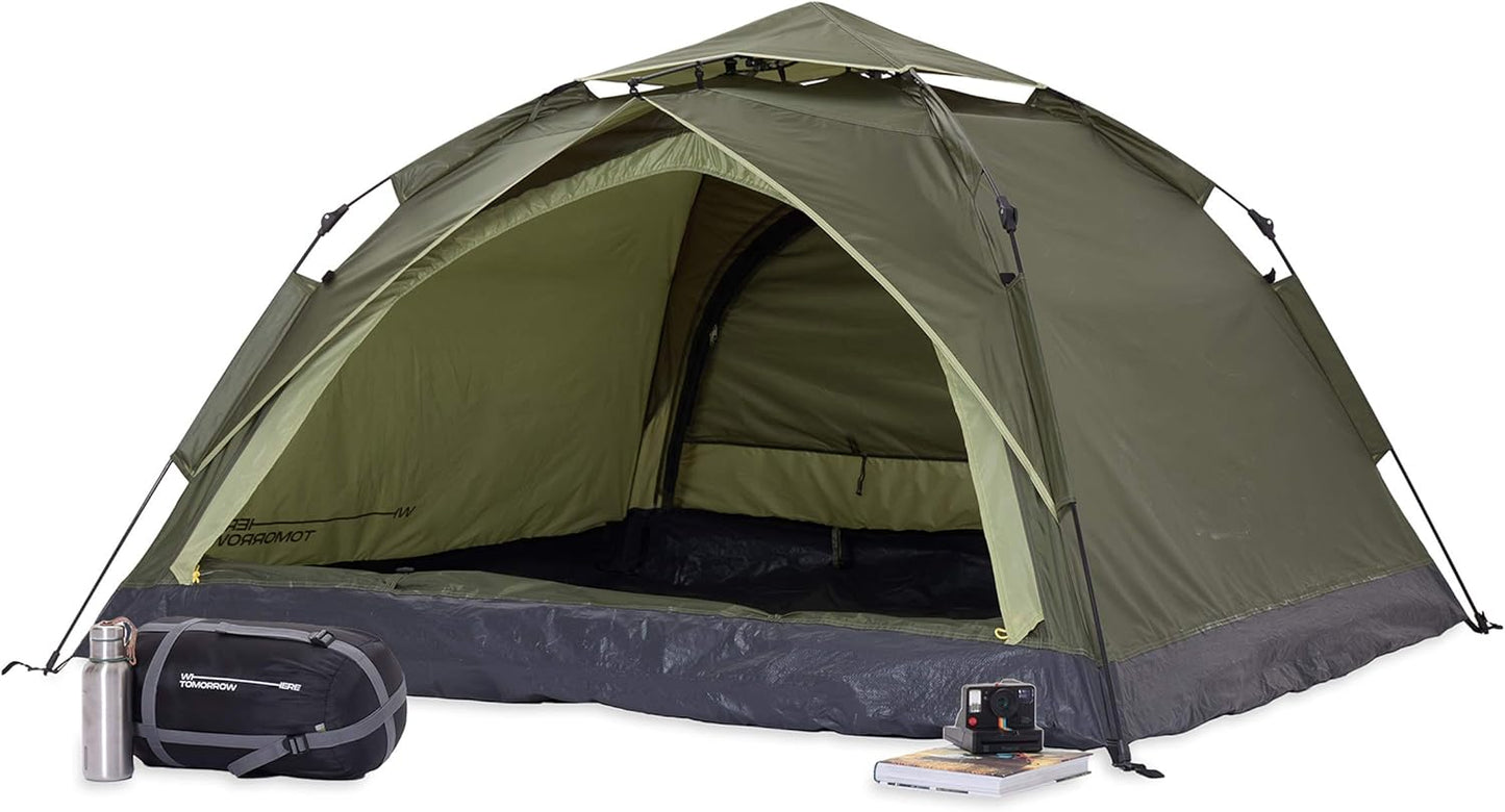Camping-Zelt für drei Personen, Dunkelgrün 2-3 Personen | 2 Eingang