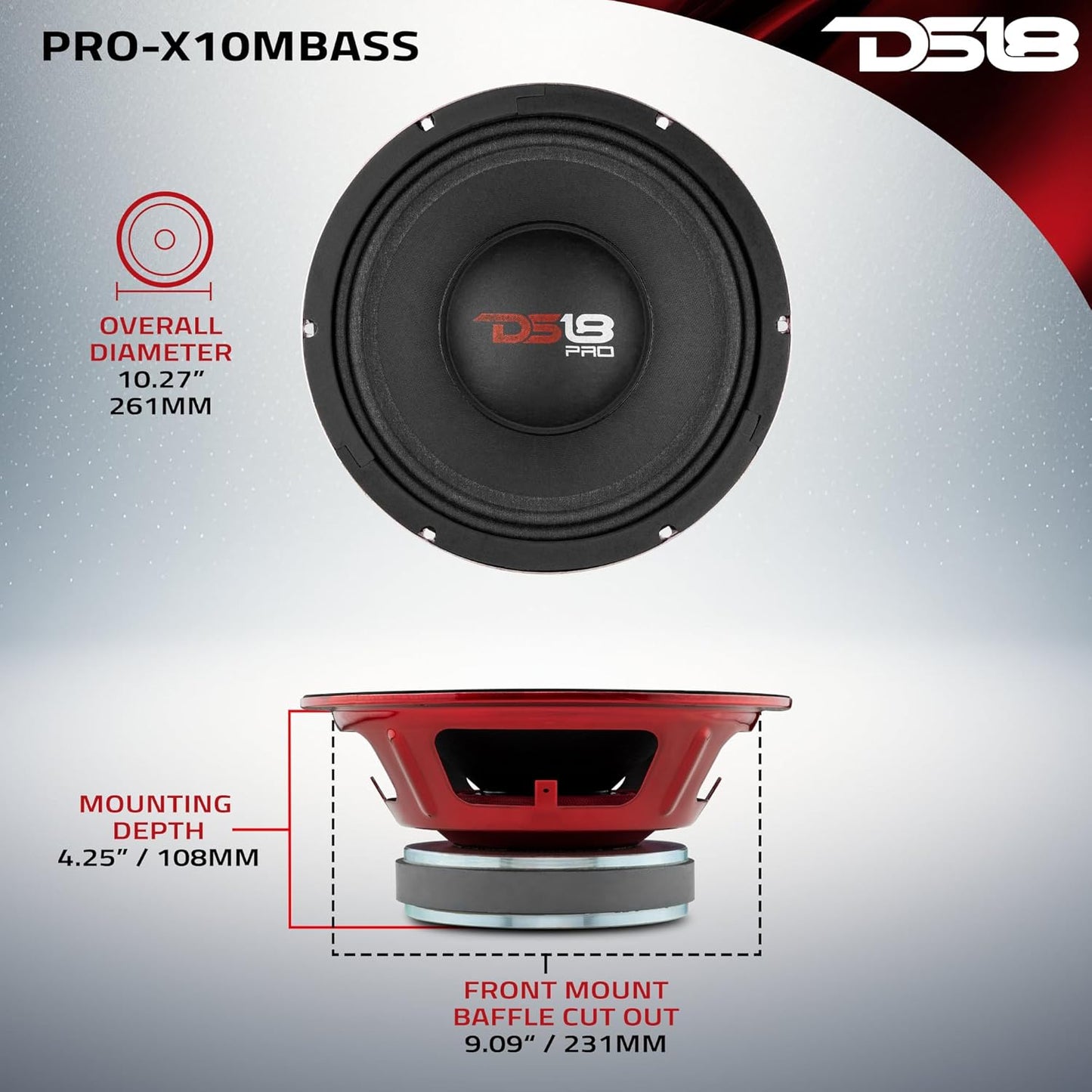 Midrange Lautsprecher PRO-X10MBASS, 8 Ohm, 25,4 cm Mittelbass
