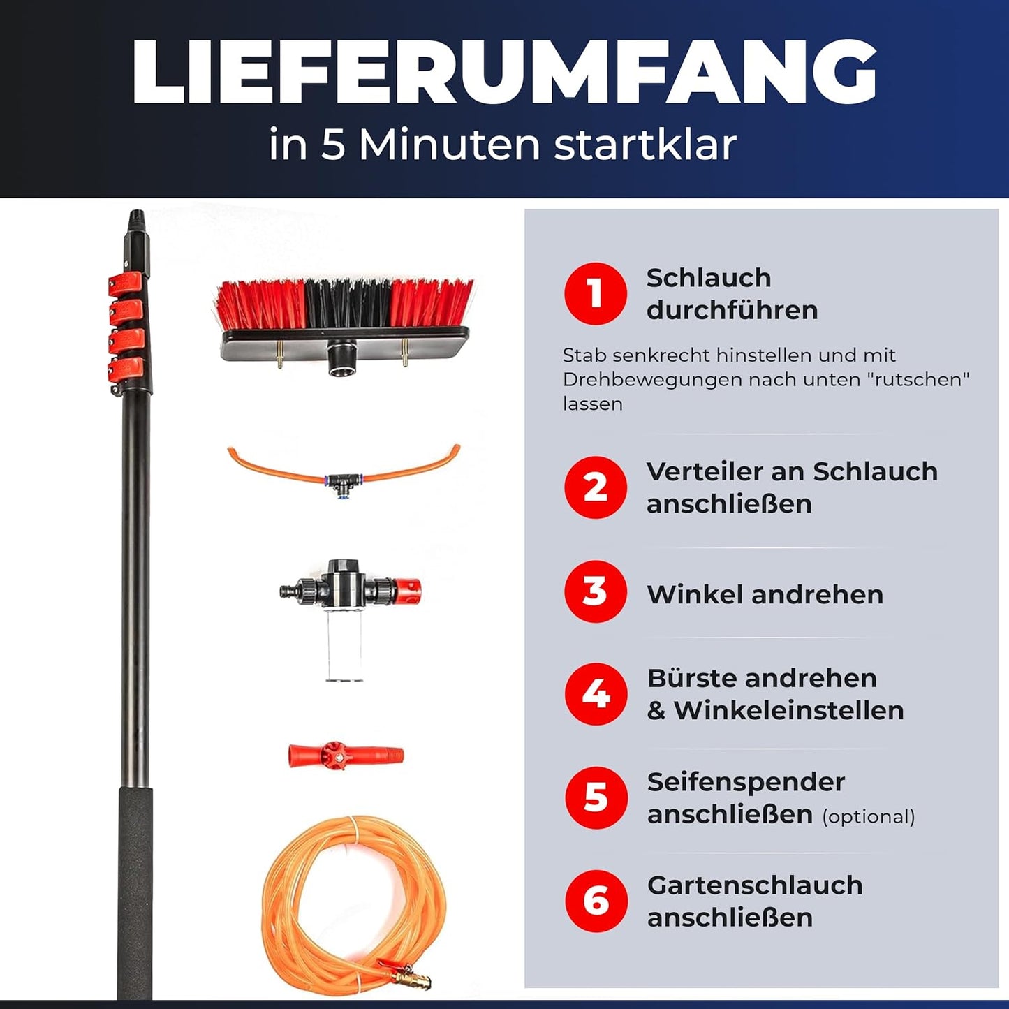 Teleskopbürste, Waschbürste 3,60 M Rot