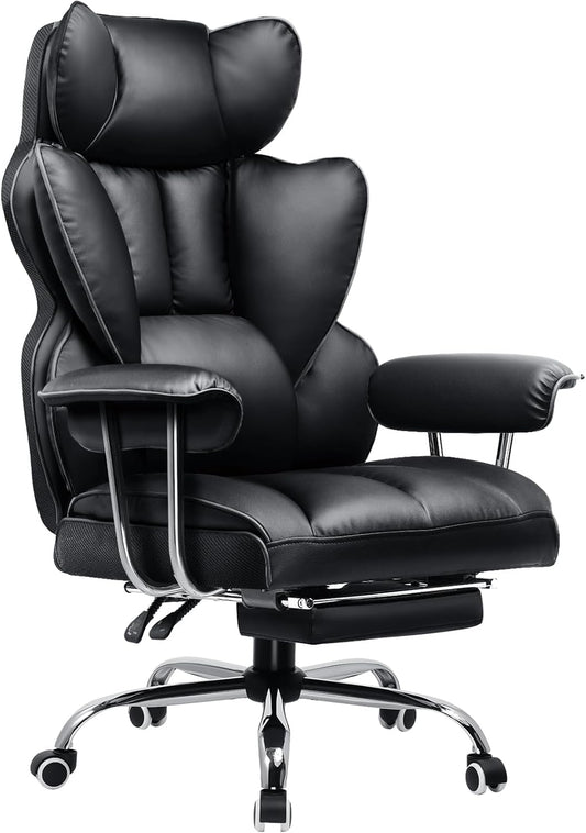 Ergonomischer Gaming Stuhl GT200 mit Fussstütze, Schwarz, Kunstleder