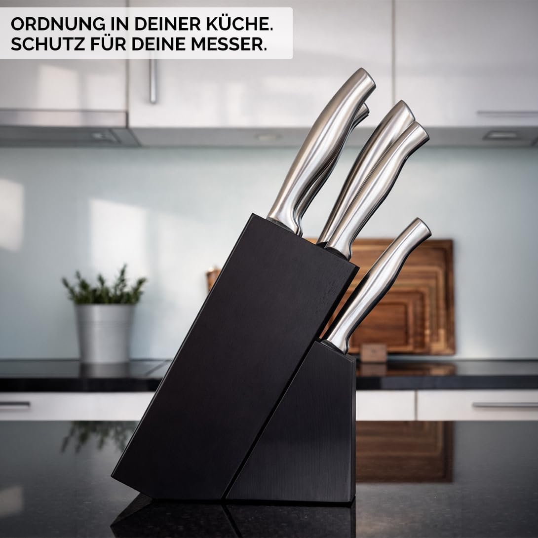 Premium Messerblock mit 15 Schlitzen, Akazienholz Schwarz