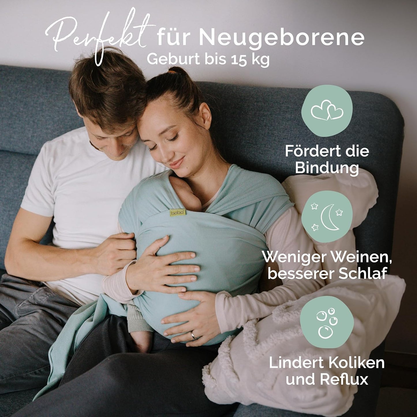 Babytragetuch aus Bambusviskose (bis 15 kg), Serenity Sea Mist Bamboo
