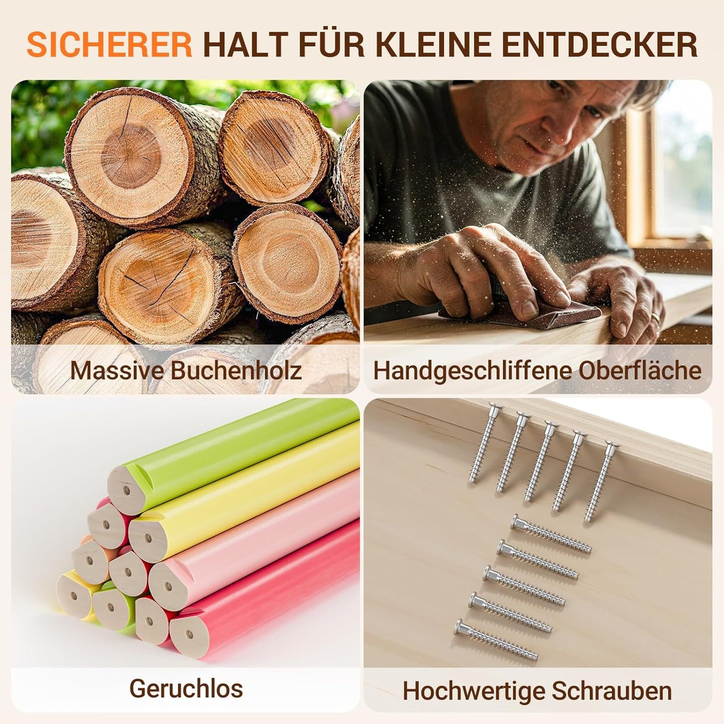 8-in-1 Klettergerüst Indoor mit Rutsche, L Natur/Warmfarben