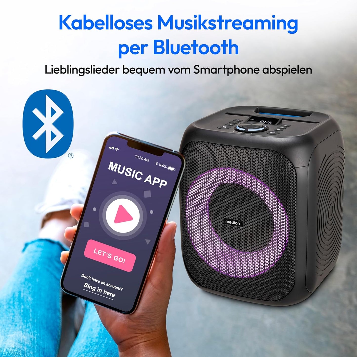 Partylautsprecher mit Bluetooth und Mikrofon