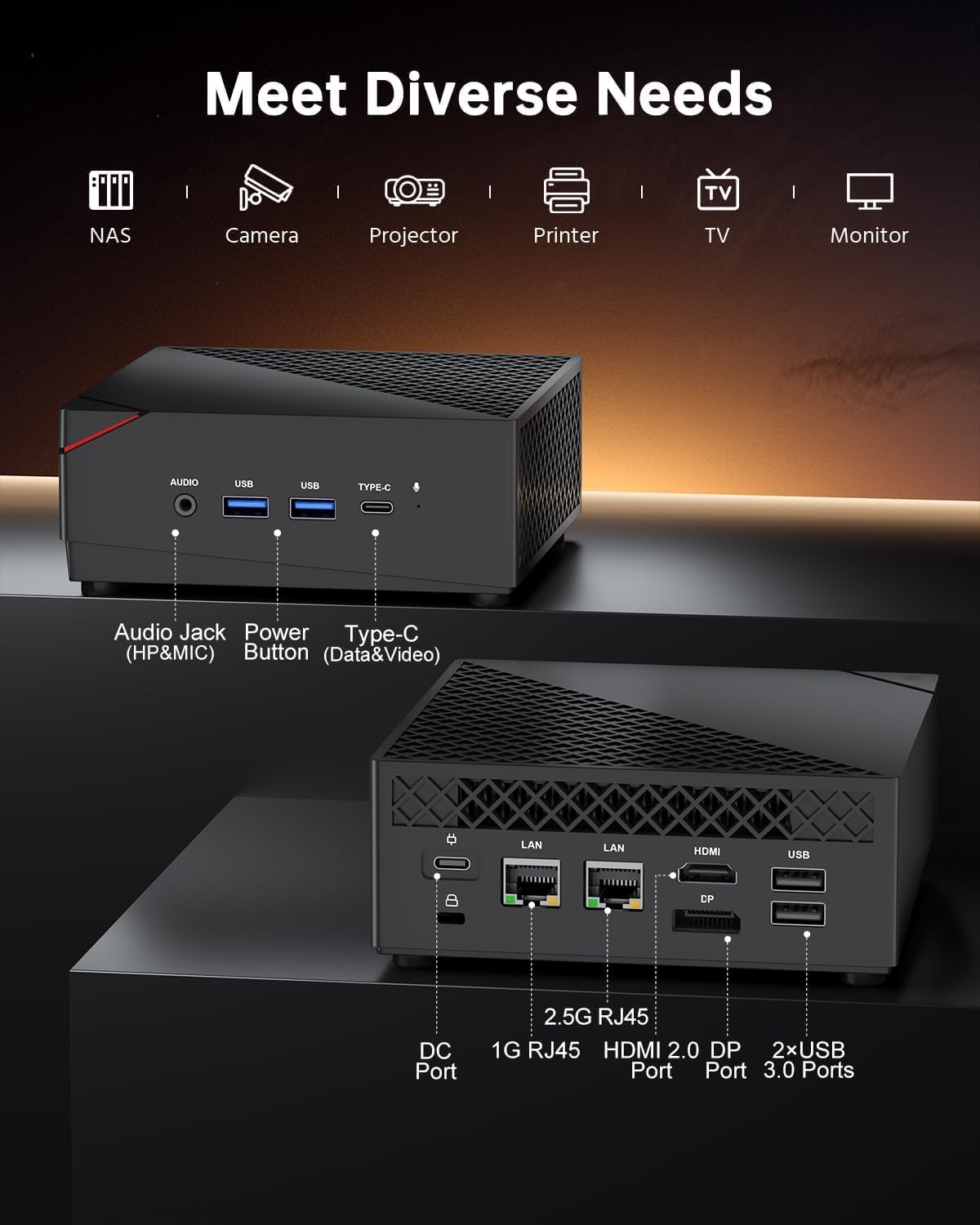 Mini PC AM06 PRO, Ryzen 7, 4K Triple Display, 5825U/ 16GB RAM +512GB SSD