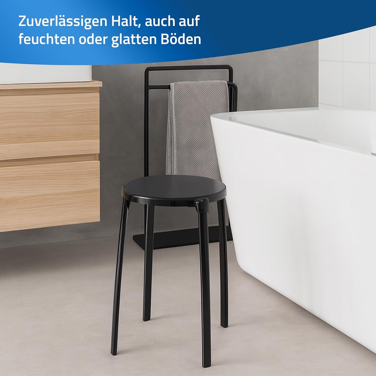 Stabiler Duschhocker Max 30x46,5cm, Schwarz