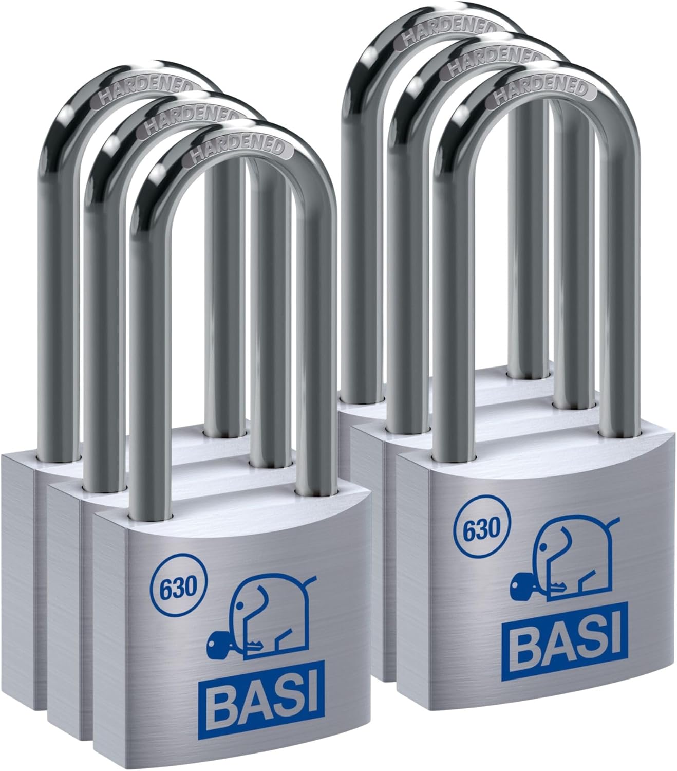 6-teiliges Vorhängeschloss-Set mit hohem Bügel, Breite 40mm / Bügelhöhe 63 mm 6er Set Verschiedenschließend