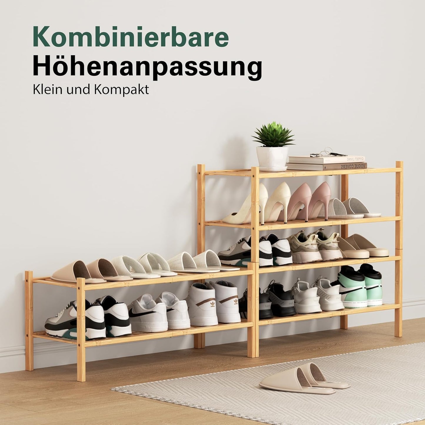 Schuhregal mit 2 Ebenen, Bambus 2 Ebenen