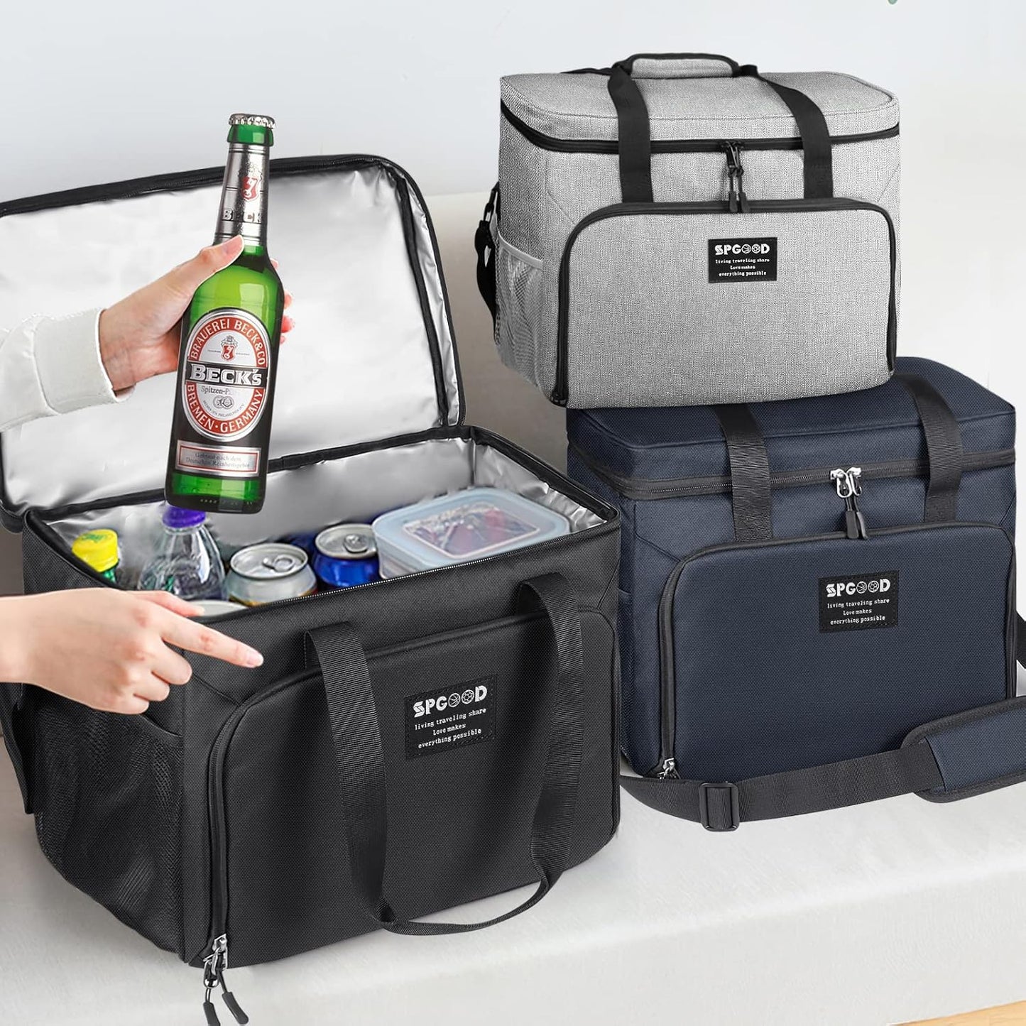 Isolierte Kühltasche 40L für Picknick & BBQ, Schwarz ; 40L