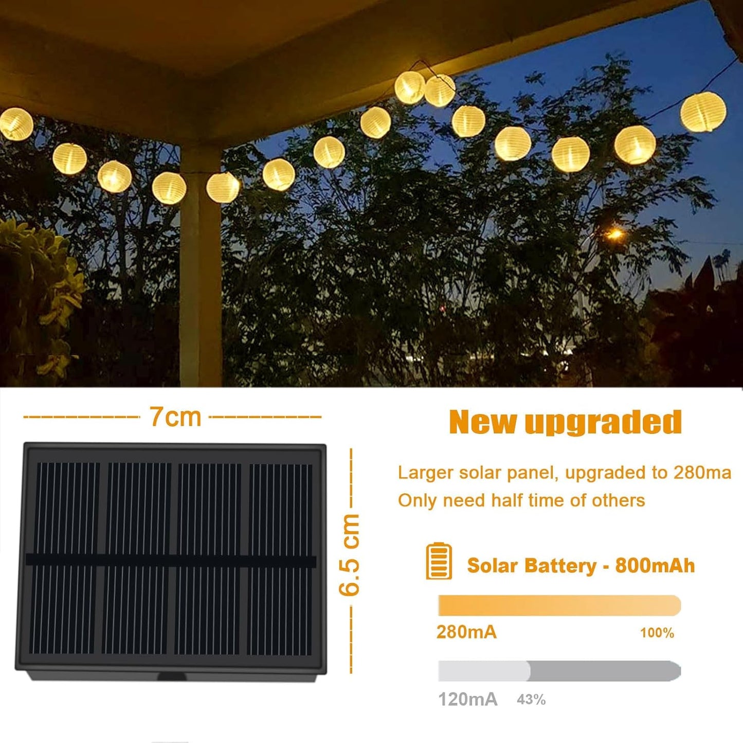 Solar-Lichterkette mit Lampions (30 LEDs), 30 LED Warmweiss