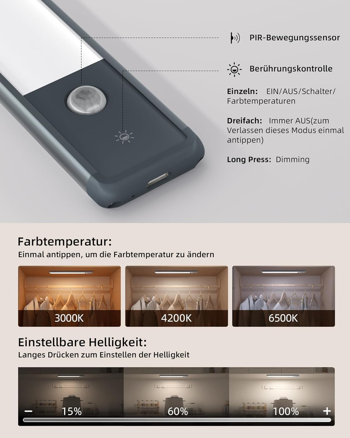 2er Set Schrankbeleuchtung ‎Flora-30, Schwarz 2 Stück