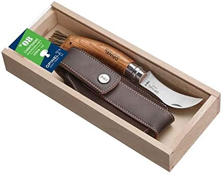 Pilzmesser mit Eichenholzgriff und Etui, Gravur auf dem Griff