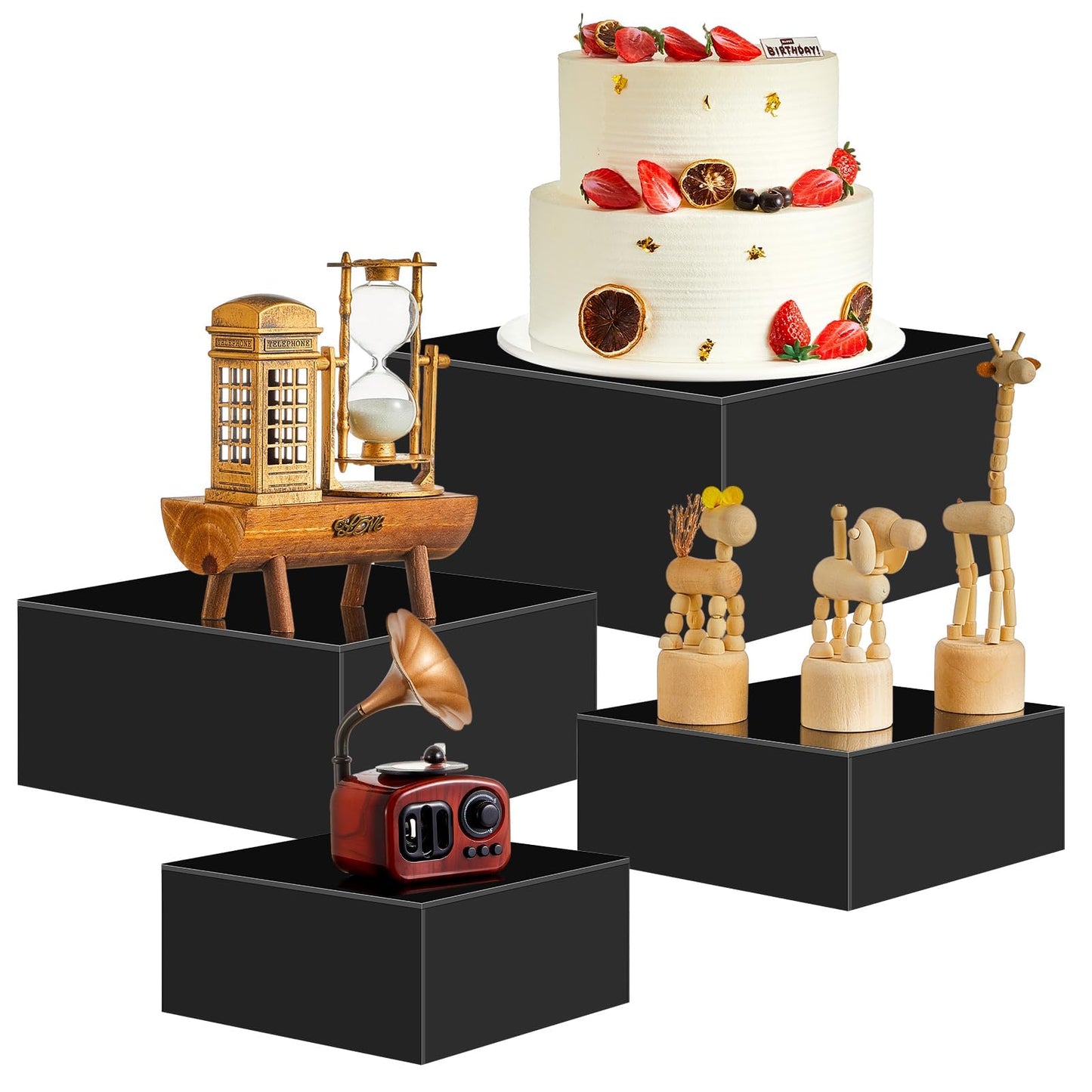 4-teiliges Buffetständer-Set, 4 Schwarz 6'' 7'' 8'' 10''