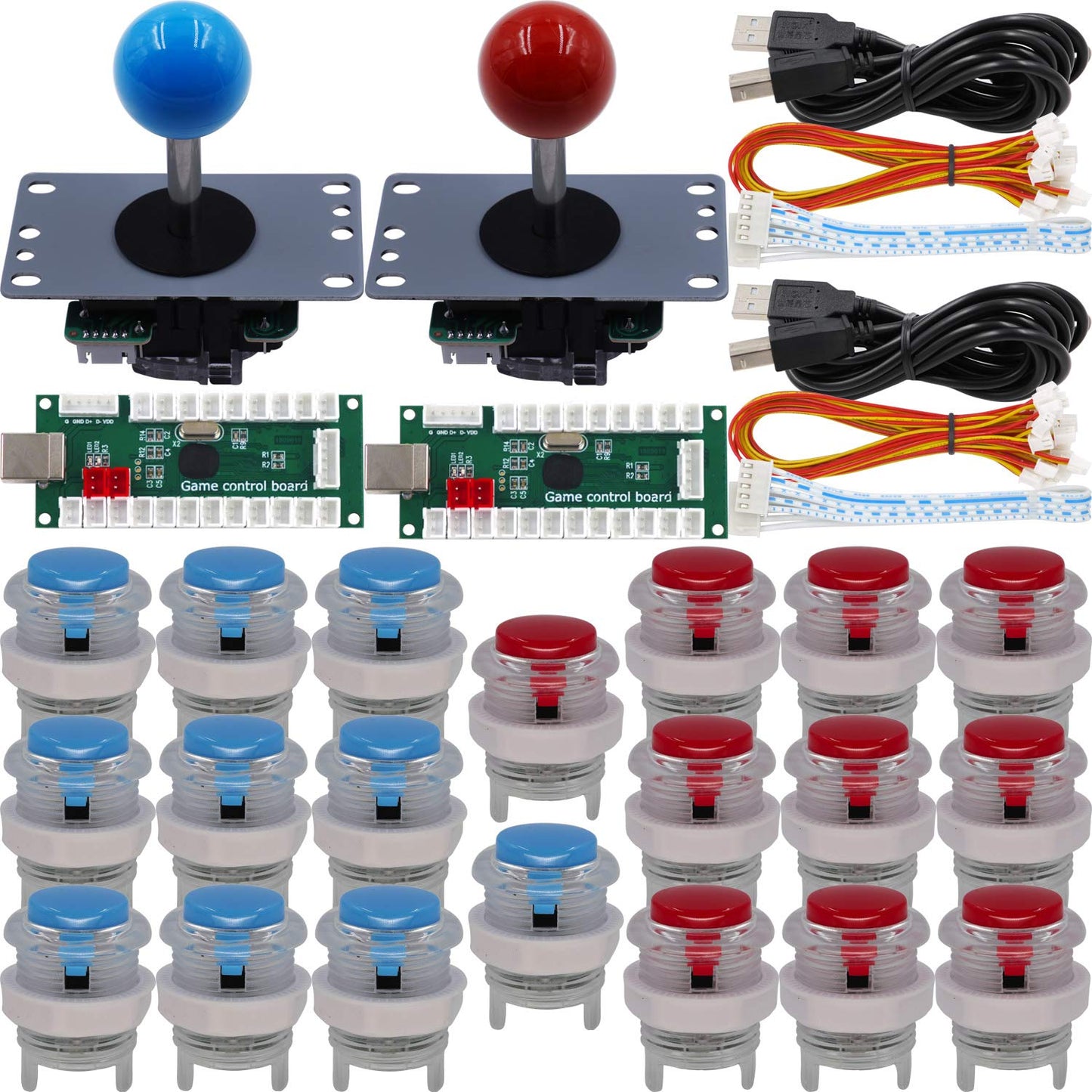 2-Player Arcade Game Controller DIY Kit, Blue Red