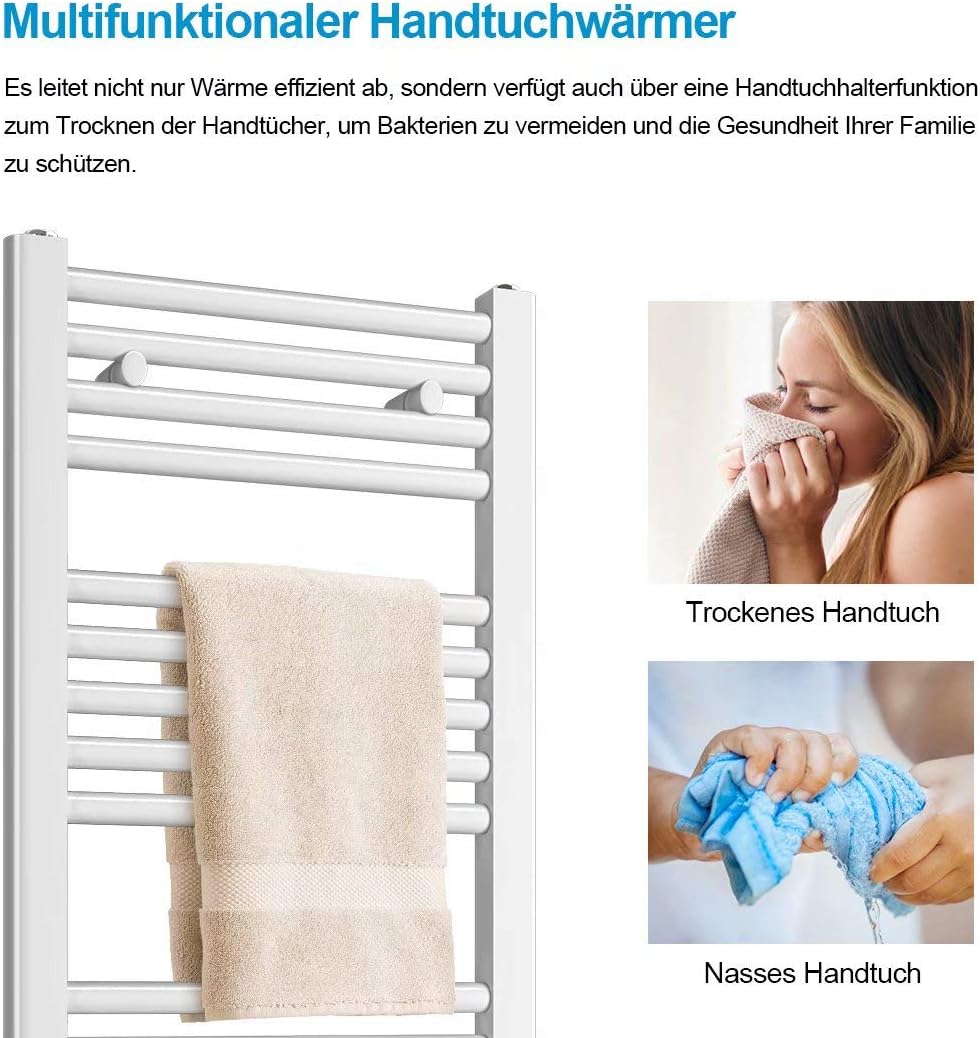 Handtuchtrockner mit Mittelanschluss, 40 x 160 cm, 40x160cm, Weiss