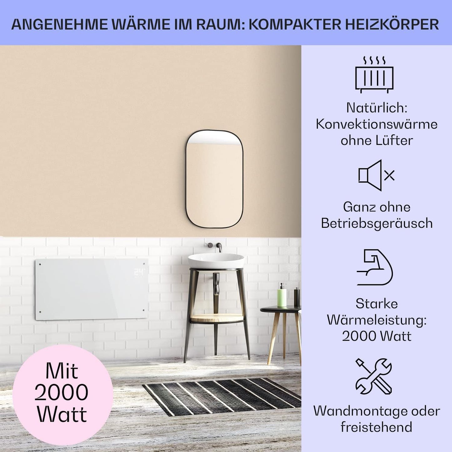 Konvektorheizung mit App-Steuerung, Weiss Bornholm Curved Smart