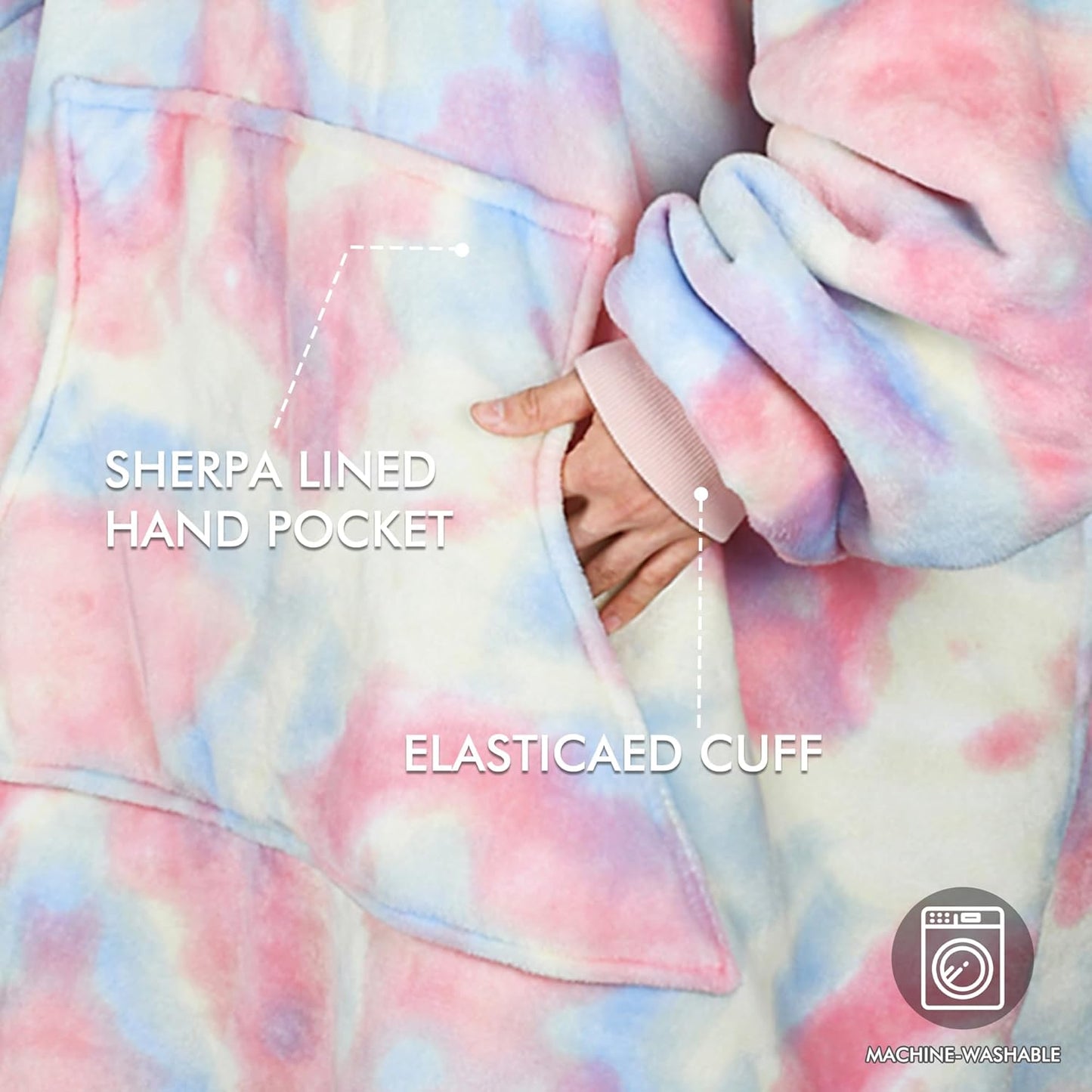 Oversized Sherpa Hoodie-Decke mit Kapuze & Tasche, XL Cotton Candy