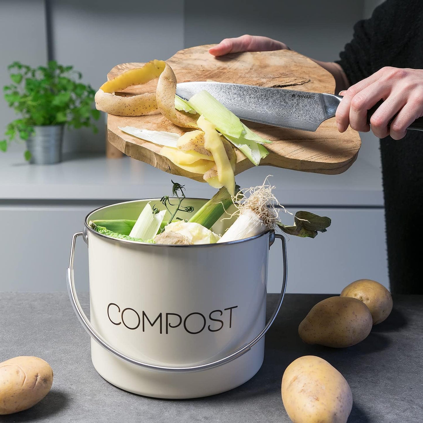 Komposteimer mit Kohlefilter, 3L Creme