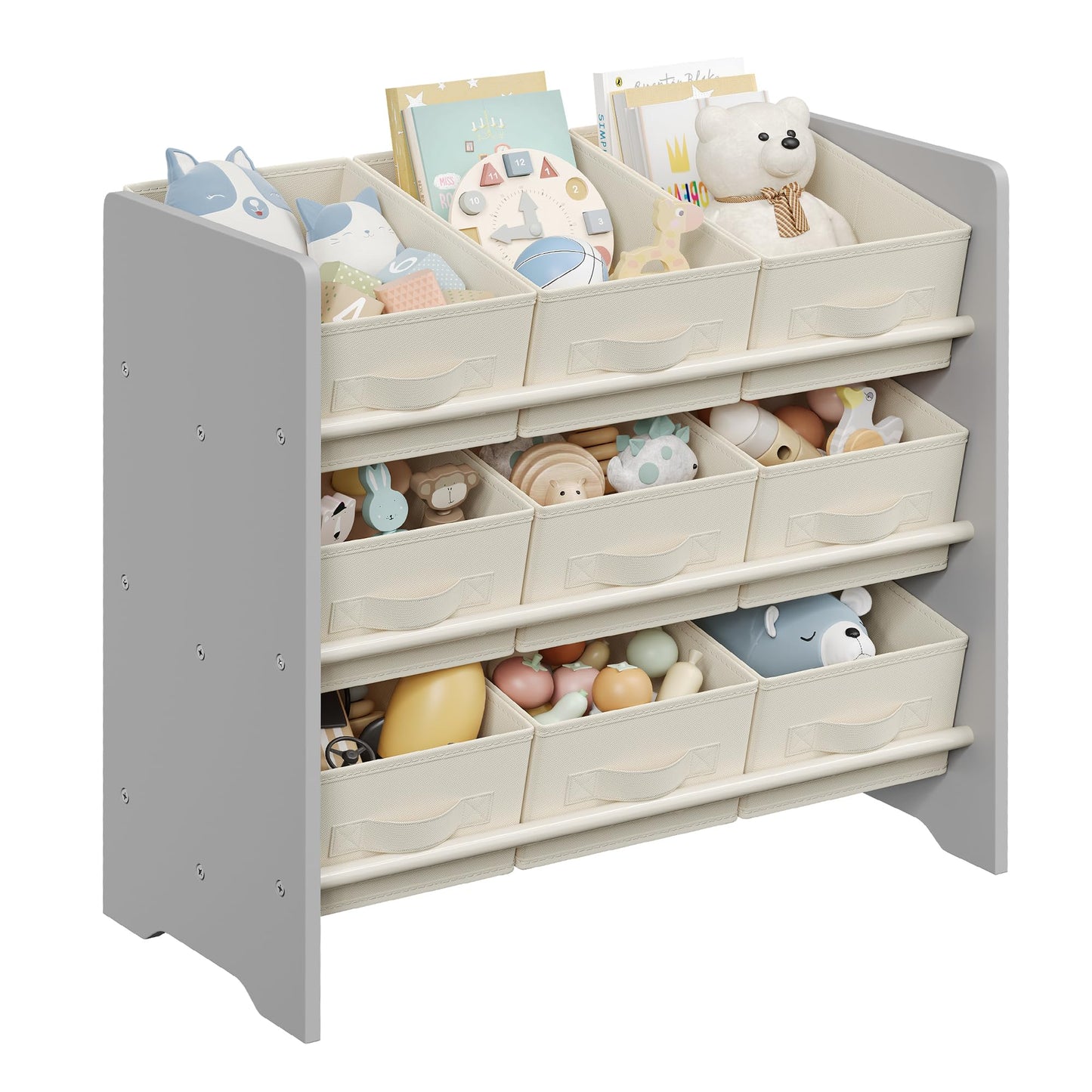 Kinderregal mit 9 Aufbewahrungsboxen, Taubengrau