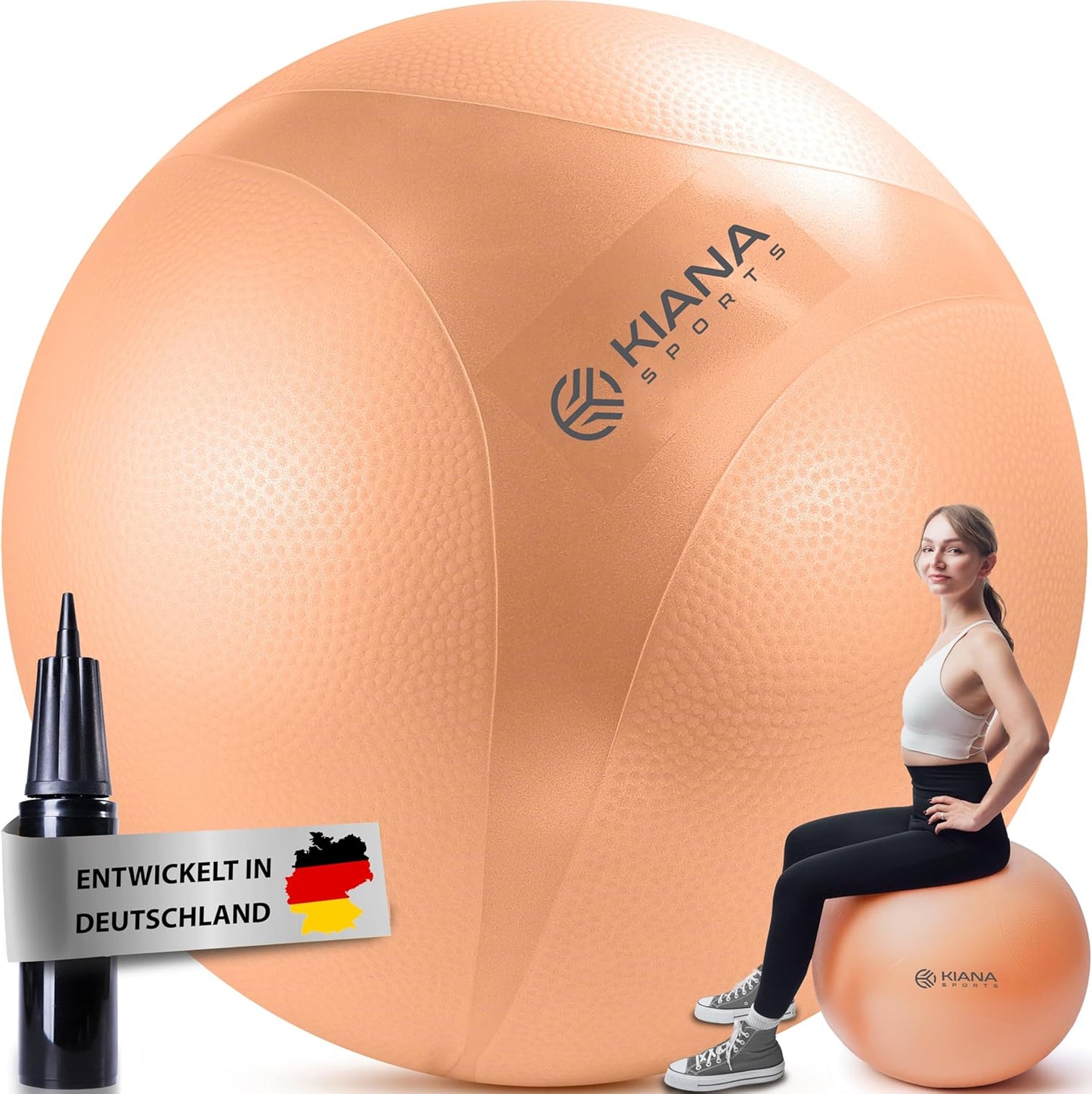 Gymnastikball mit Noppen & Pumpe, Pfirsich XL (für Körpergröße ab 180 cm)