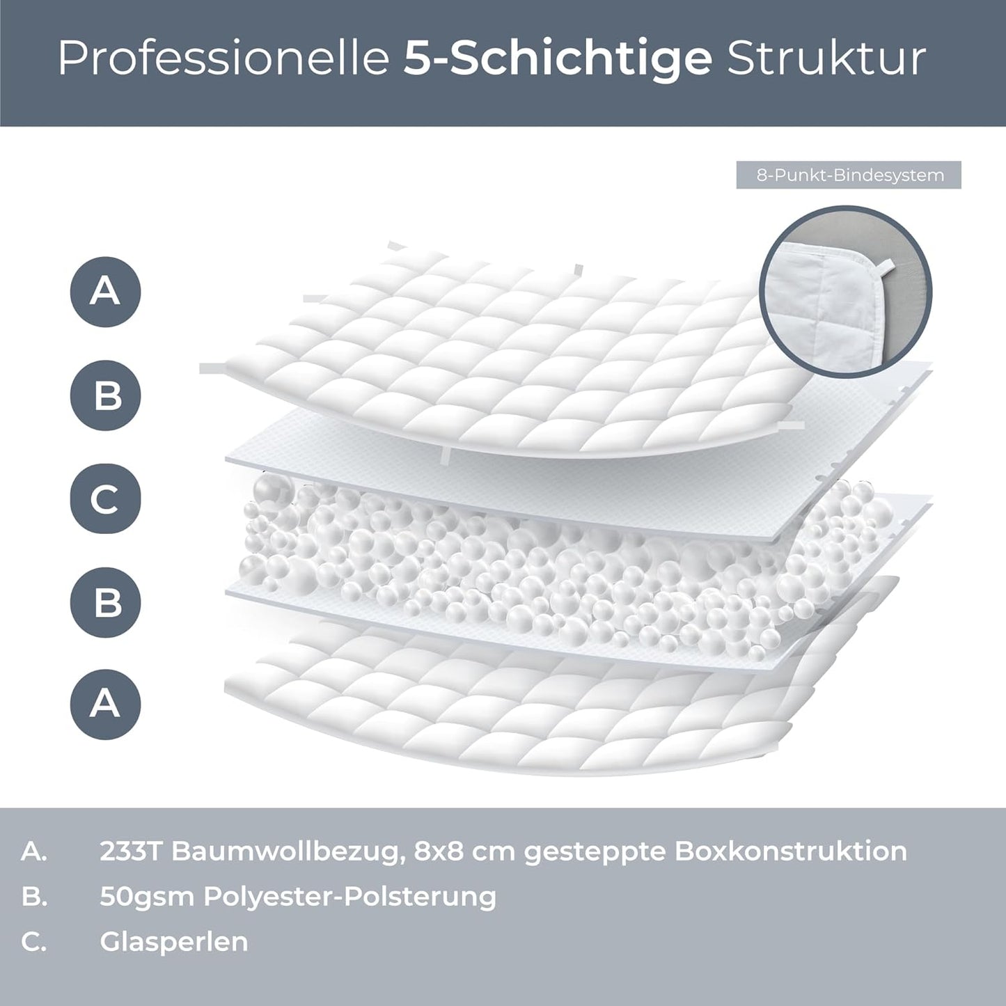 Gewichtsdecke mit Ecklaschen, 155 x 220 cm 9.0 Kilogramm