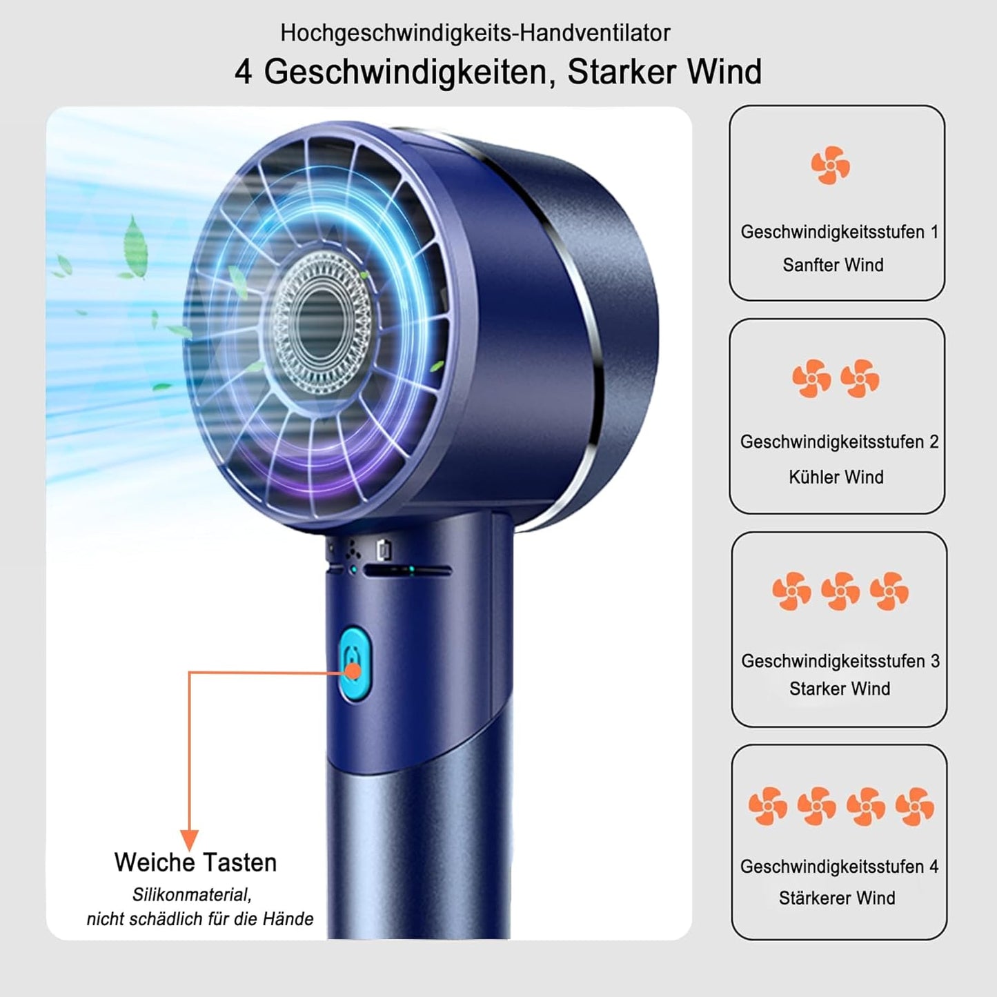 Akku-Handventilator, Blau