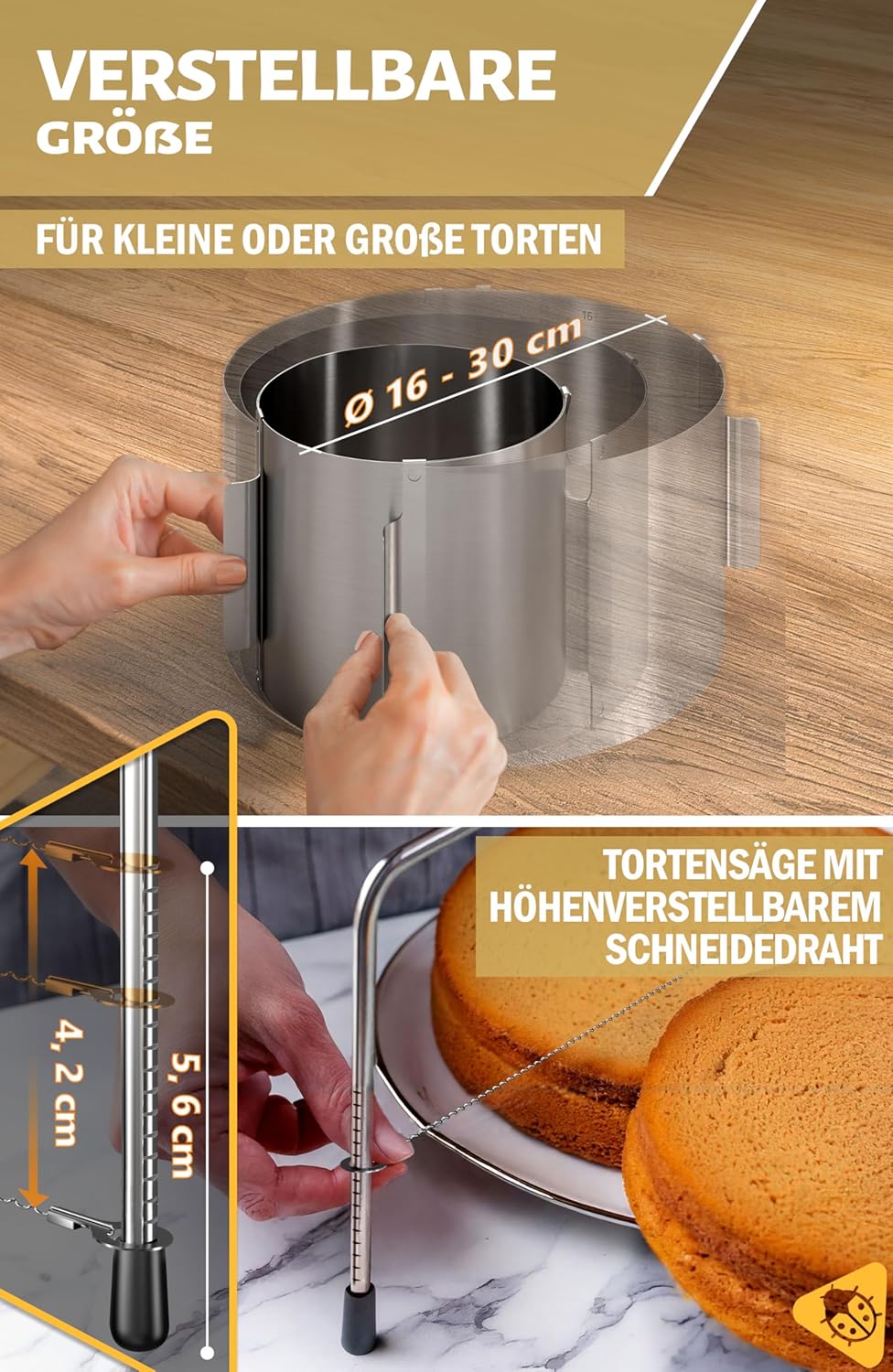 Tortenschneider und Tortenring, Edelstahl - 2 Teile Set