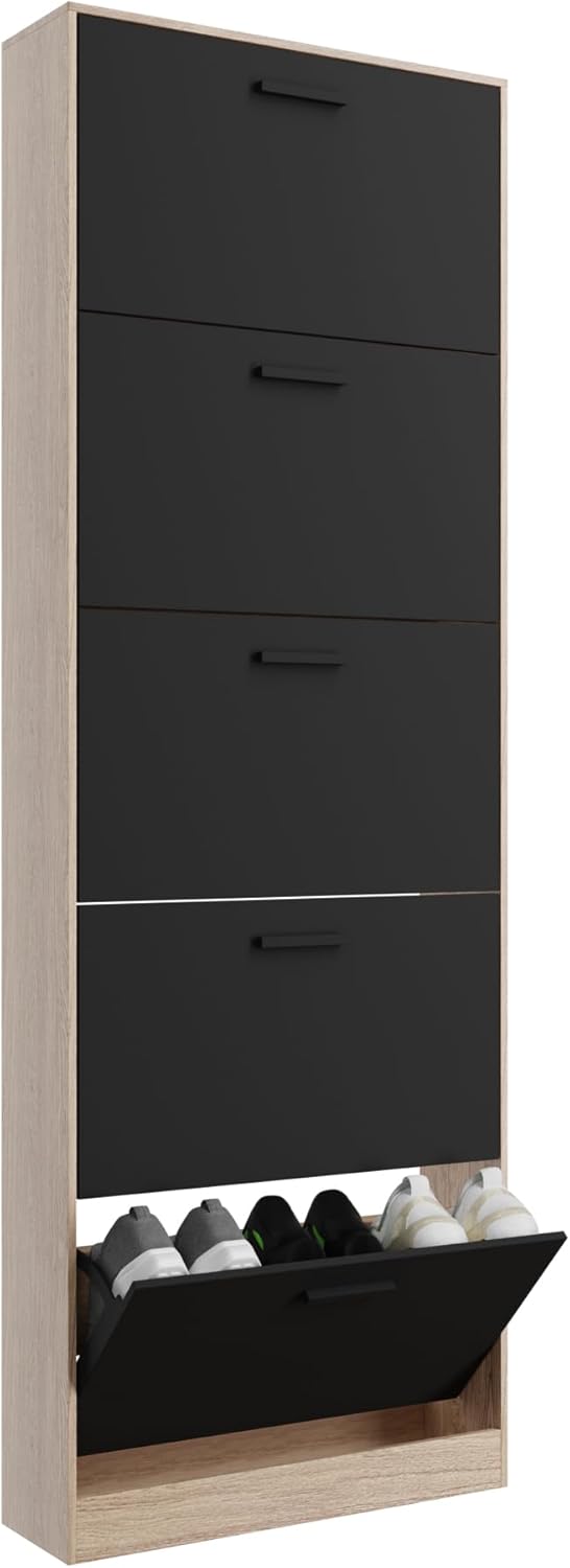Schuhschrank für 15 Paar, Schwarze Türen 5 Türen