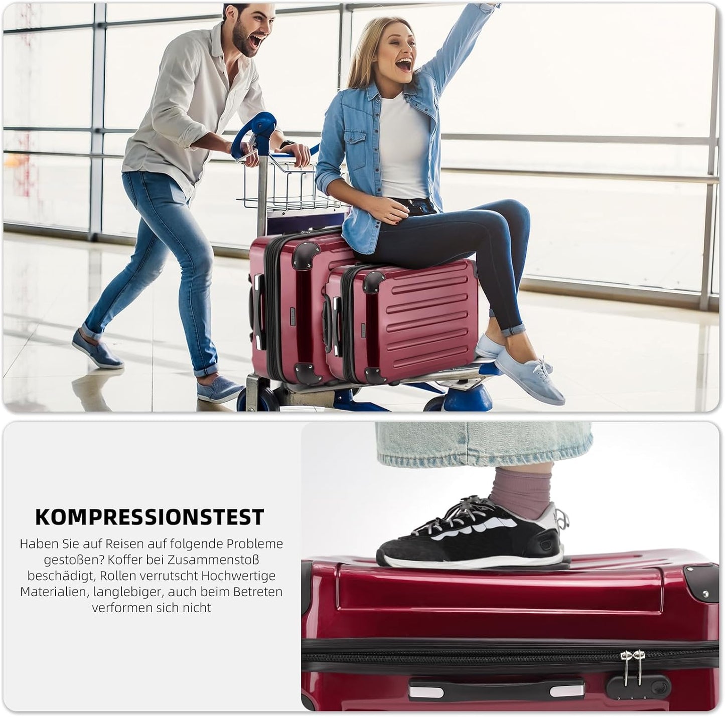 2048 Zwillingsrollen Hartschalenkoffer mit Dehnfuge, Rot, L