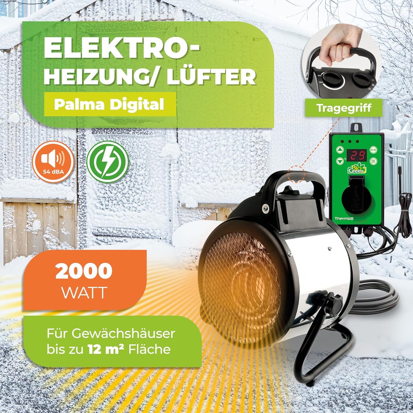 Elektro-Gewächshausheizung mit Thermostat, Mit digitalem Thermostat