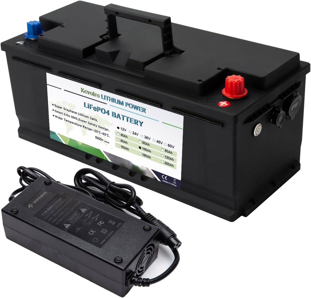 12V 100Ah Lifepo4 Lithium-Batterie mit Ladegerät, 12V100AH USB Modell mit Ladegerät