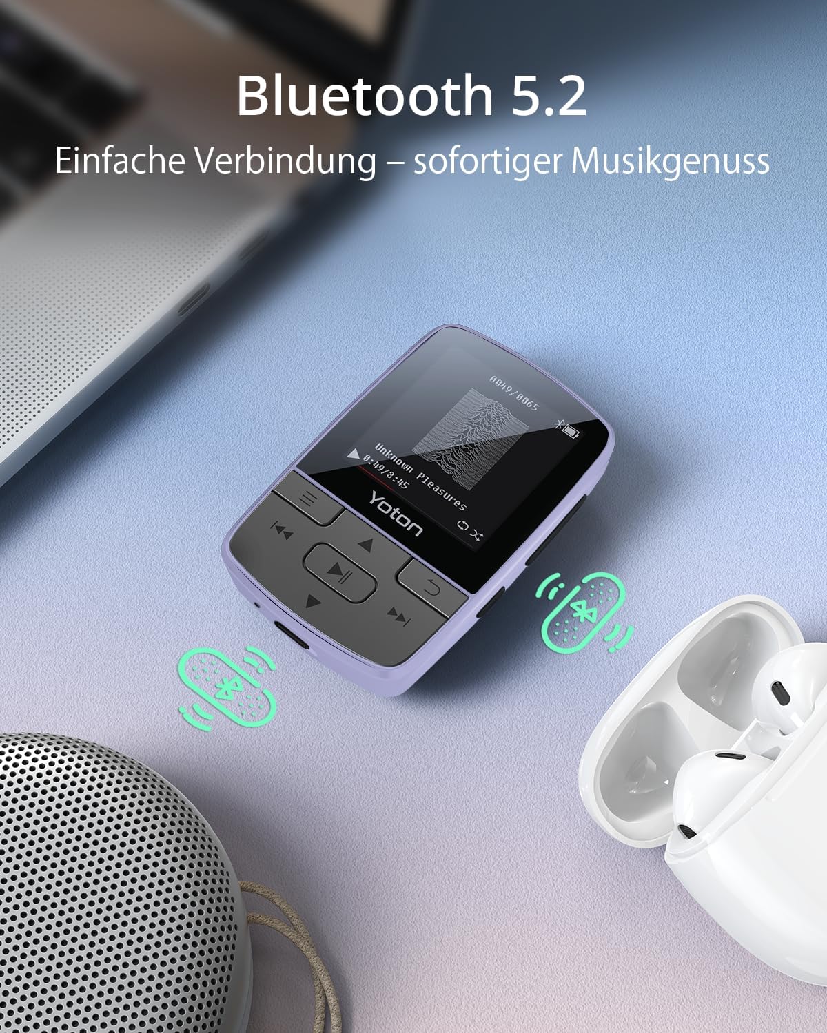 MP3-Player YM03 mit Bluetooth und HiFi-Klangqualität, Lila