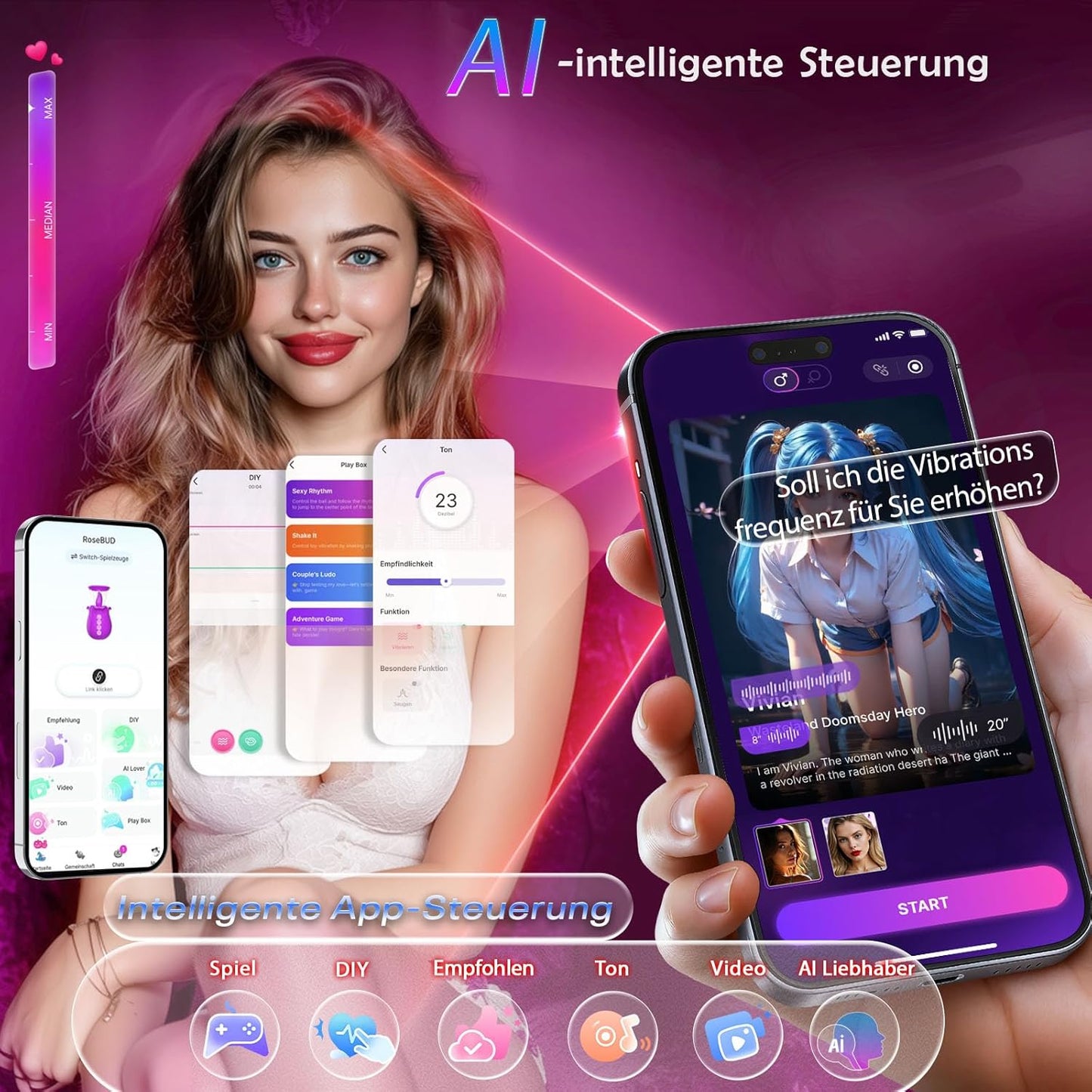 Vibratorenset mit AI-Sync Vibration und Saugfunktion, Lila