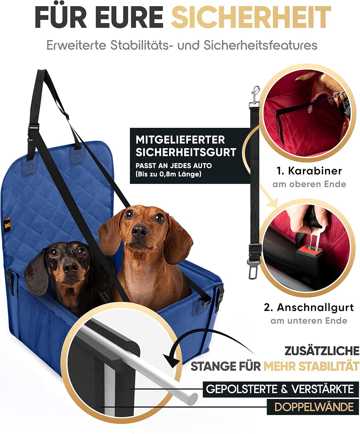 Extra Stabiler Hundeautositz, Blau