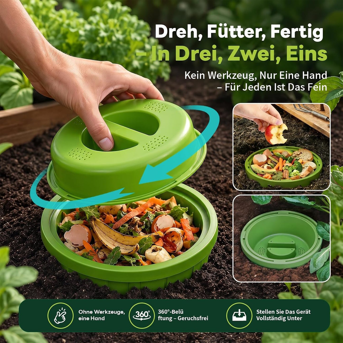 Unterirdische Komposter mit Belüftung, grün klein