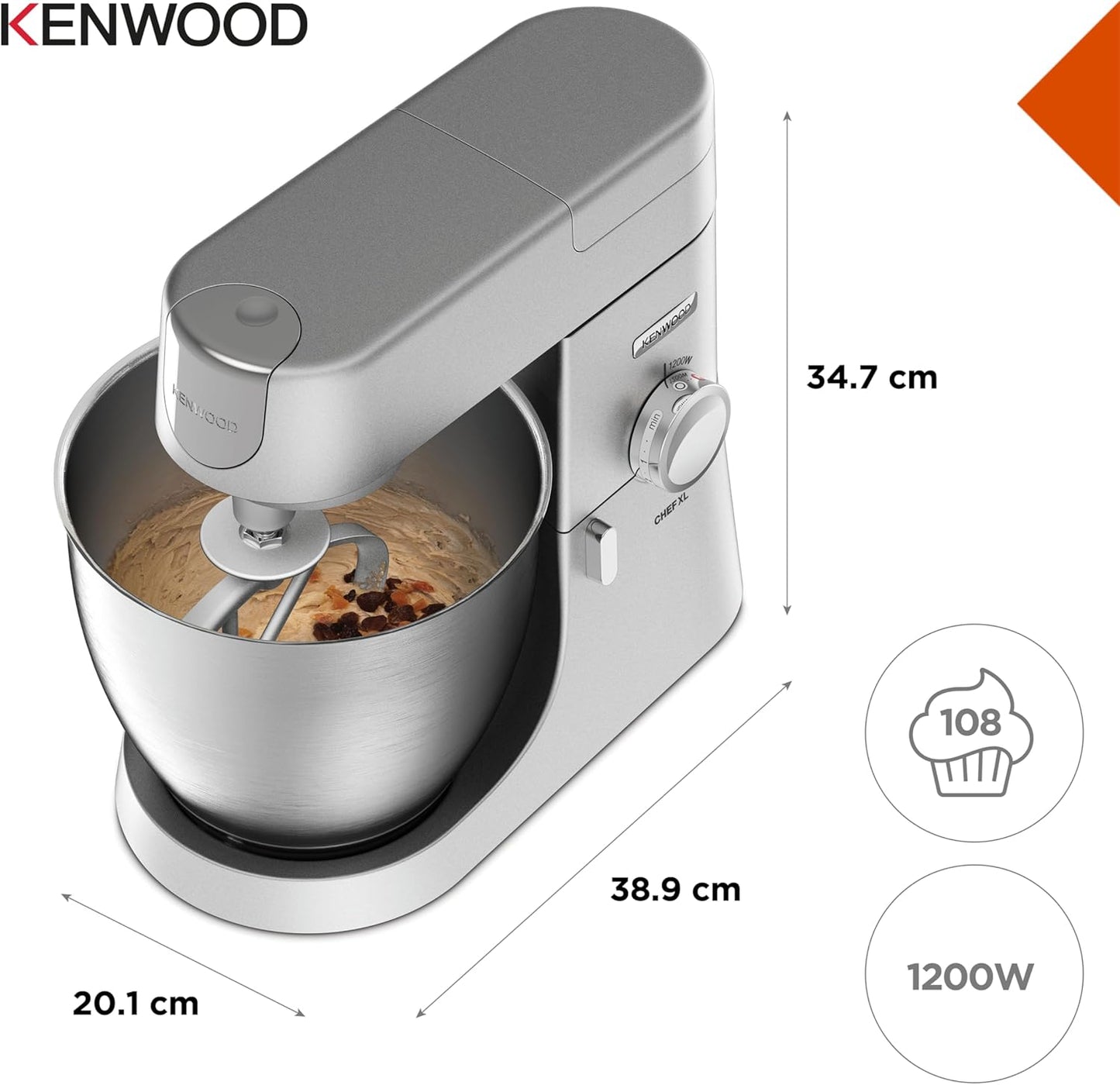 Chef XL KVL4100S Küchenmaschine, silberne 6,7L Schüssel