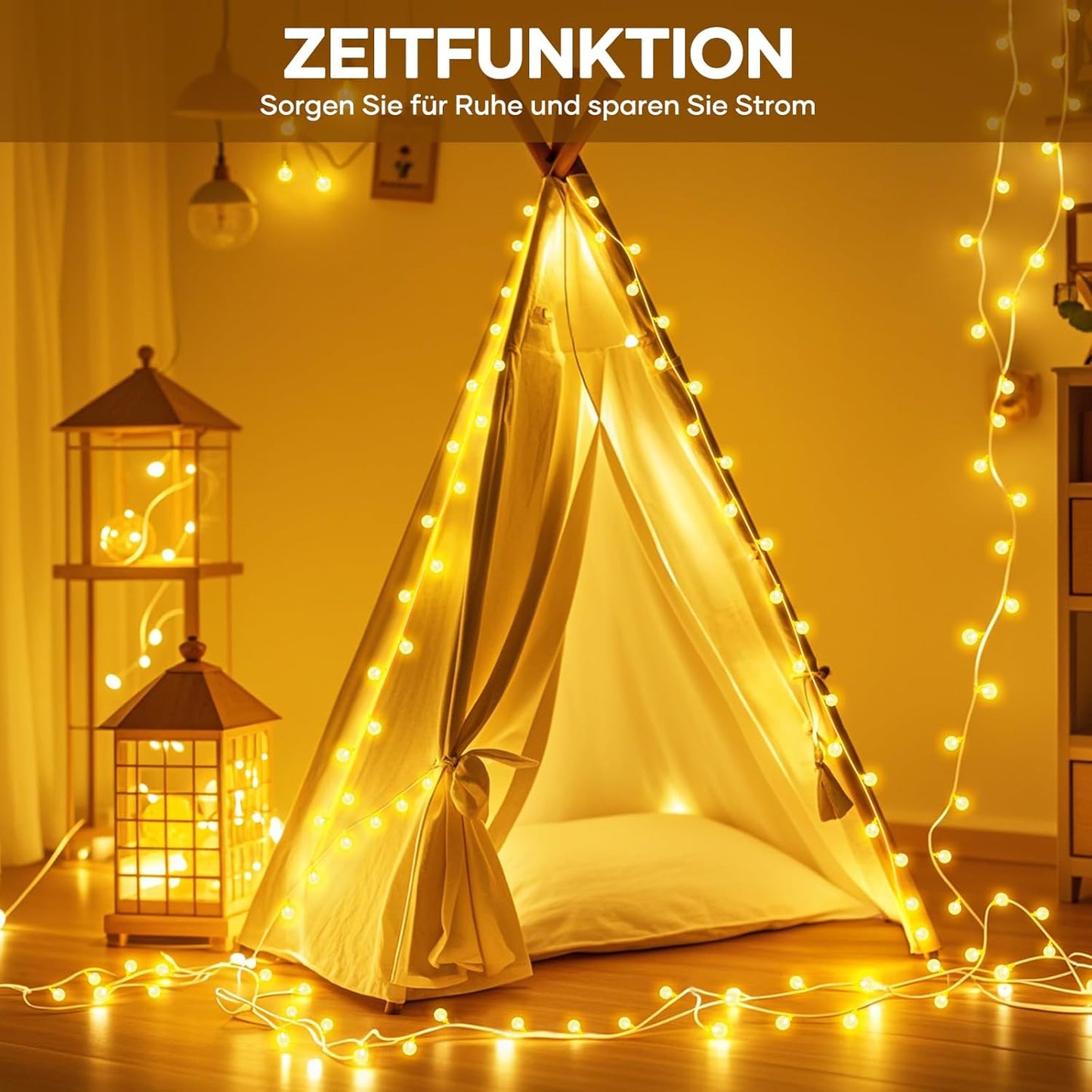 LED Lichterkette mit Fernbedienung, 200 LEDs, 8 Modi, dimmbar, Warmweiß-a 27M