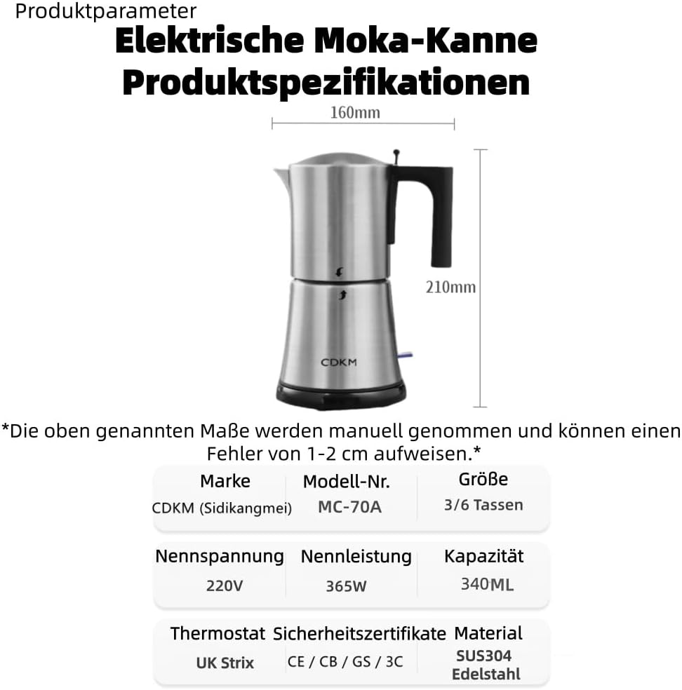 Elektrische Mokkakanne MC-70A, 3-6 Tassen, automatische Abschaltung