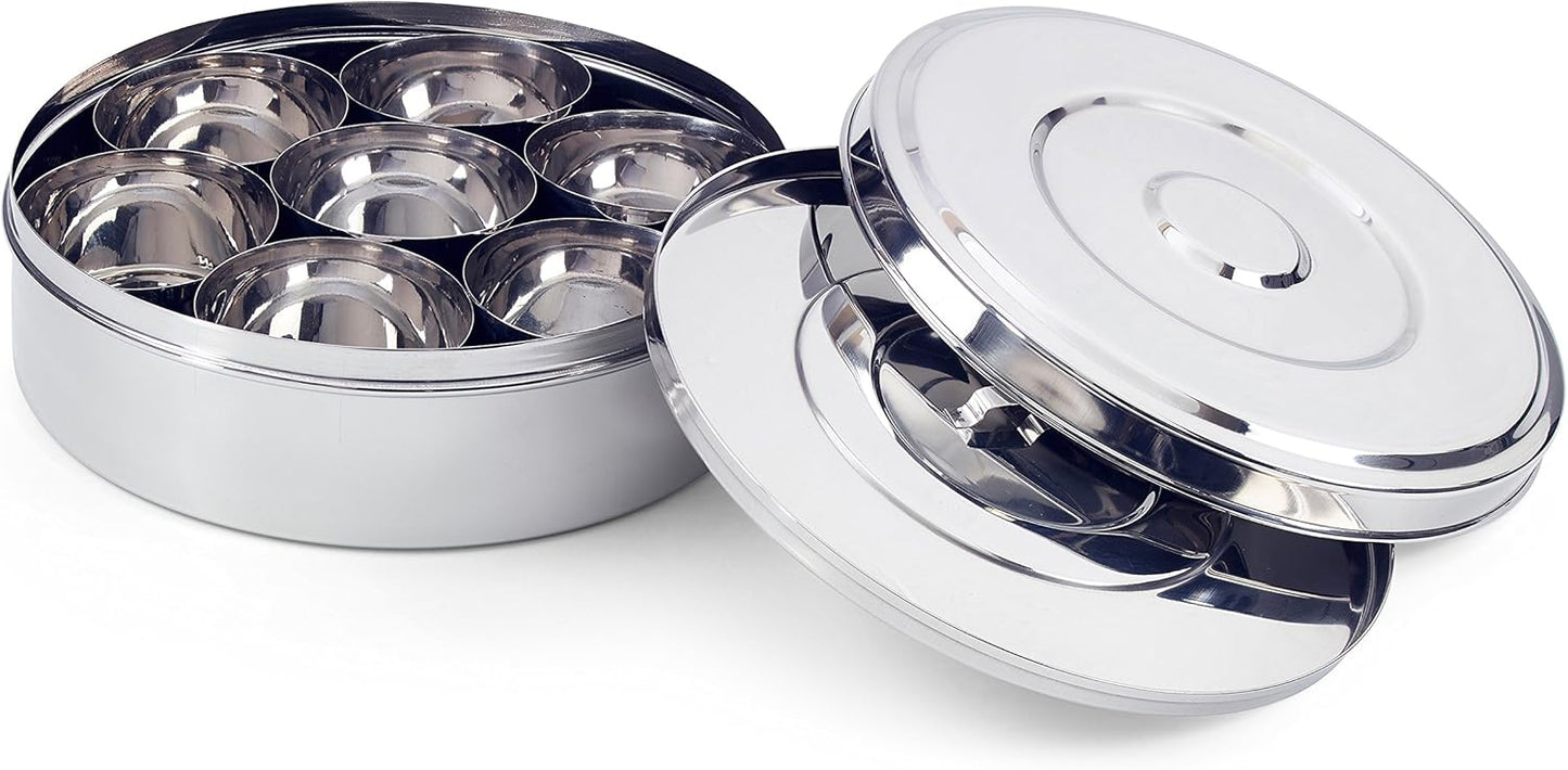 Masala Dabba Gewürzbehälter mit 7 Schalen, Deckel aus Edelstahl ; Einzeln ; 24 cm