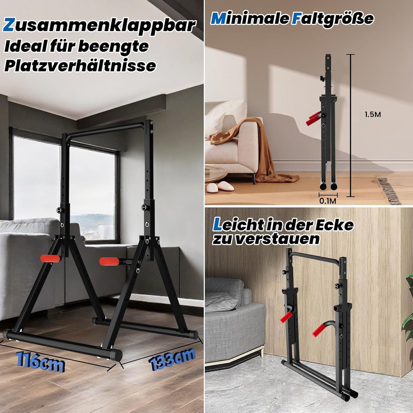 Faltbare Power Tower Dip Station, Schwarzer Stil 2